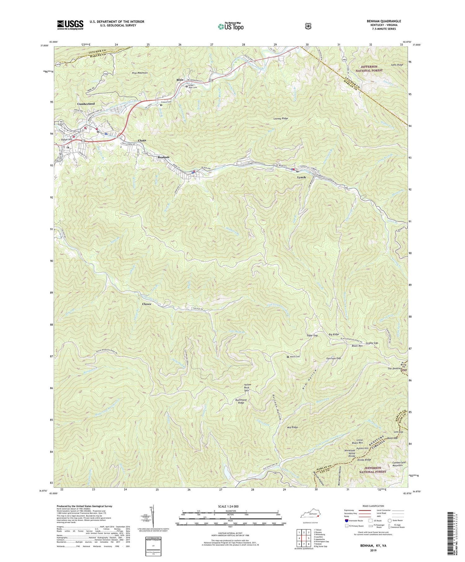 Benham Kentucky US Topo Map Image