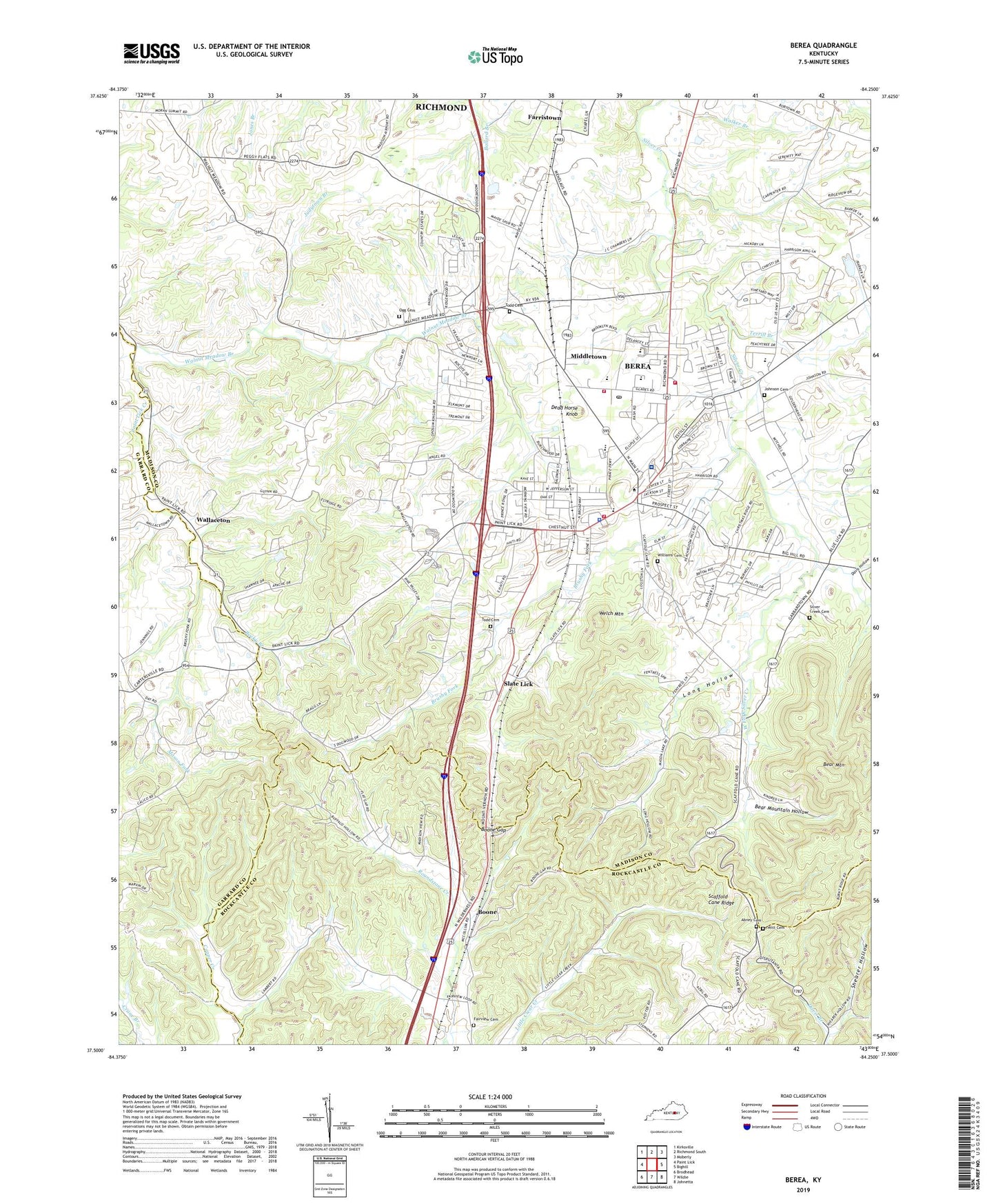 Berea Kentucky US Topo Map Image