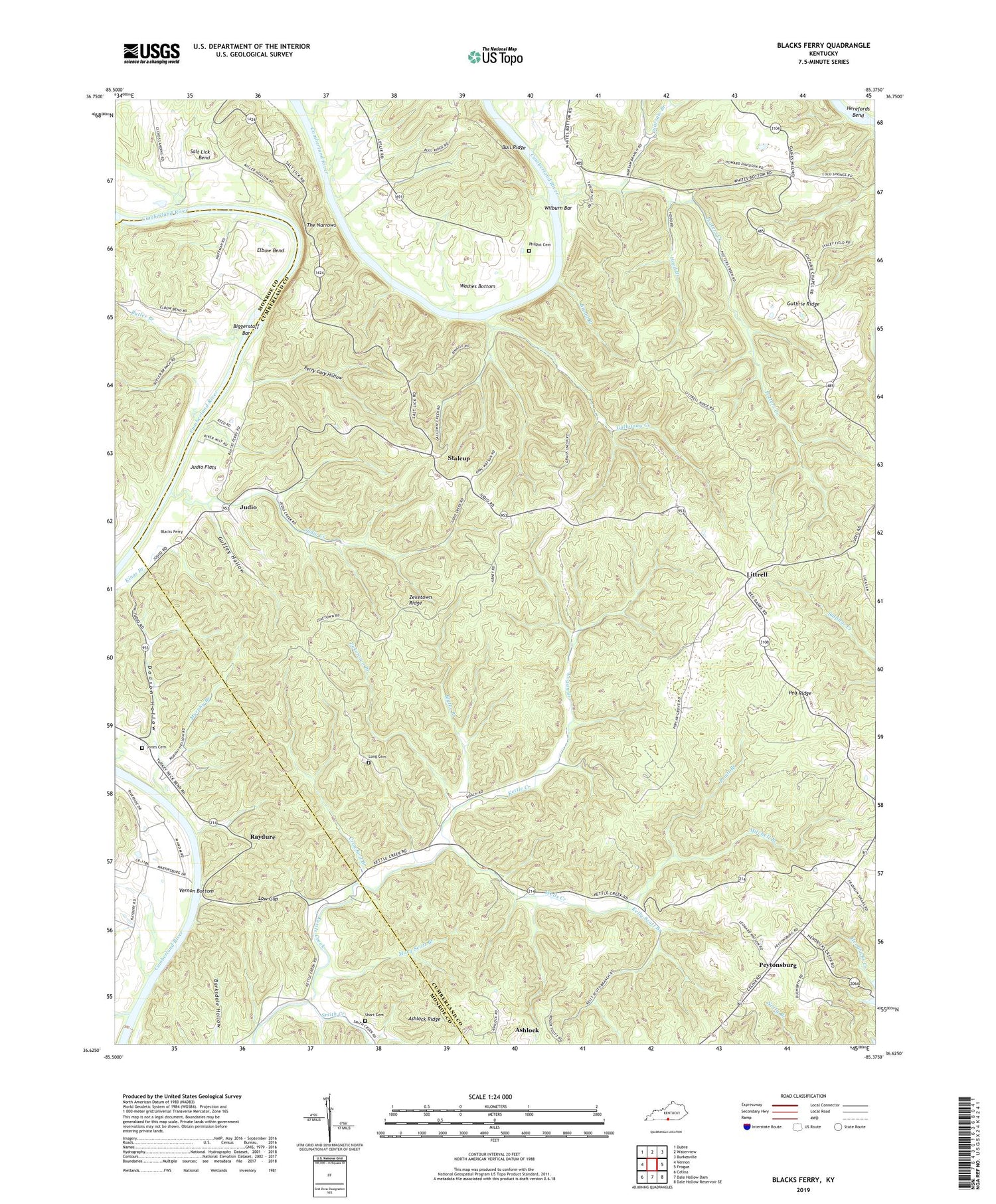 Blacks Ferry Kentucky US Topo Map Image