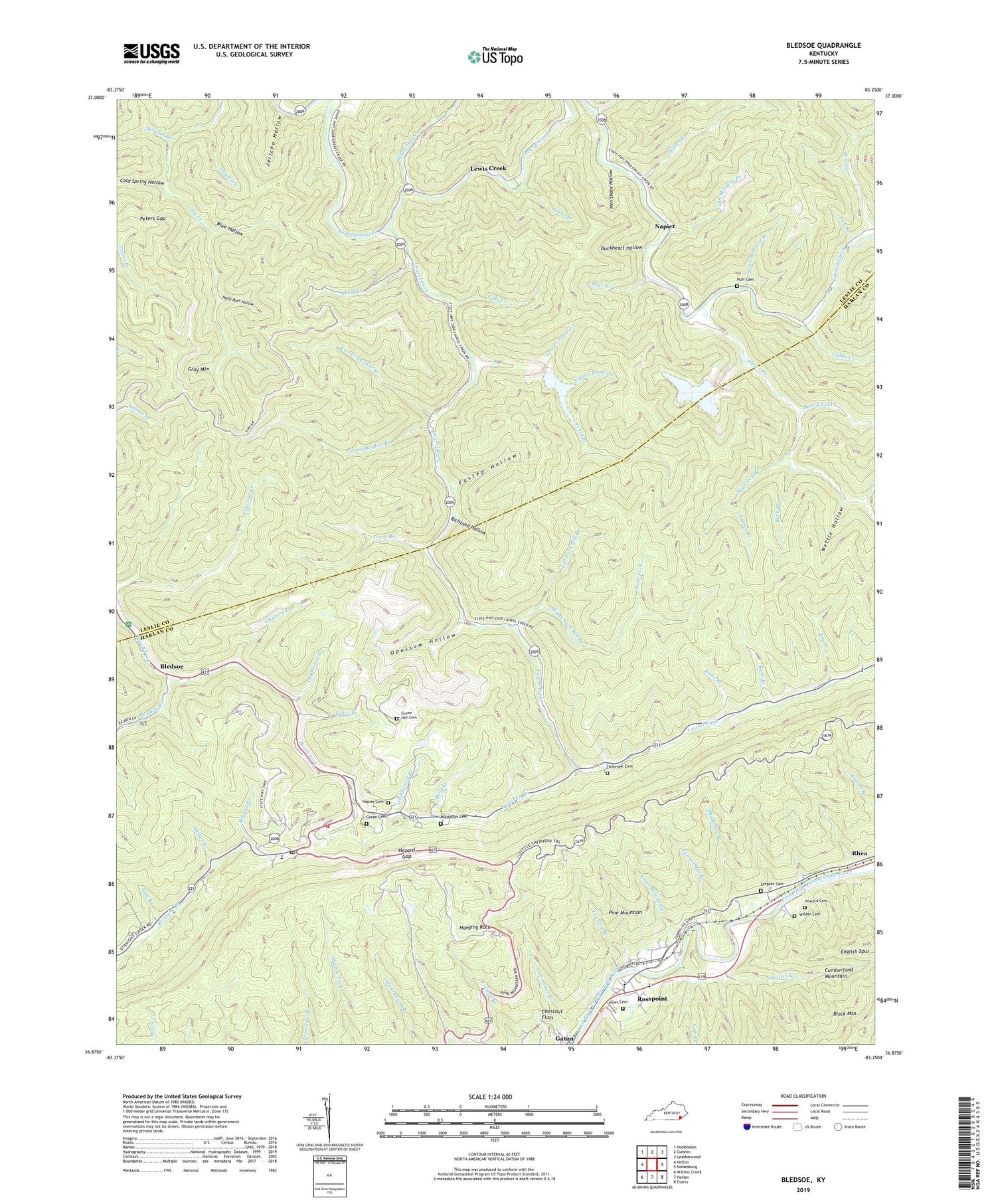 Bledsoe Kentucky US Topo Map Image