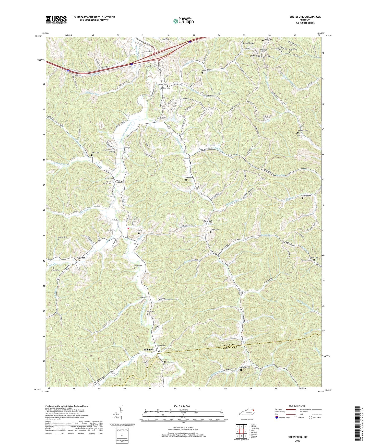 Boltsfork Kentucky US Topo Map Image