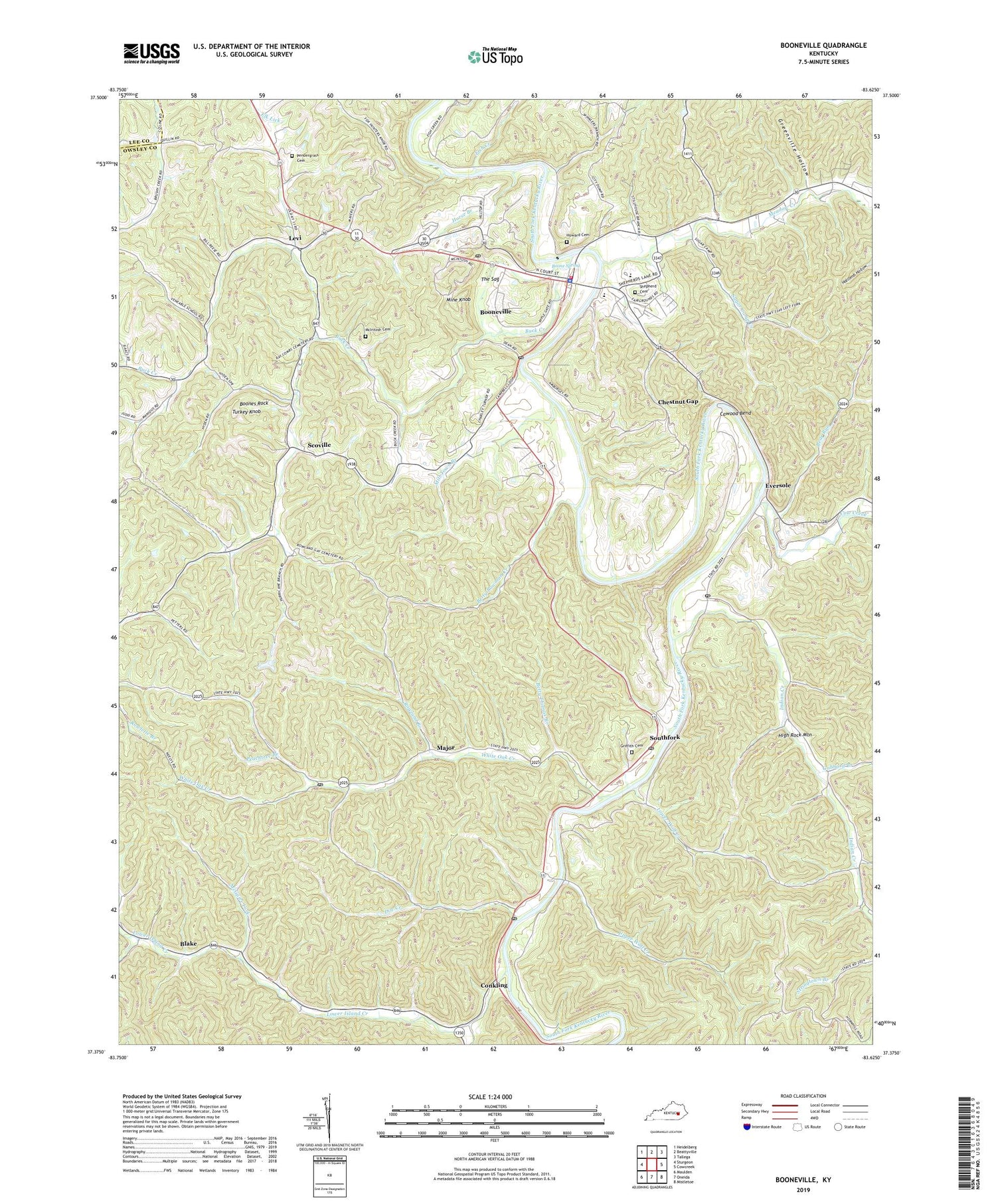 Booneville Kentucky US Topo Map Image