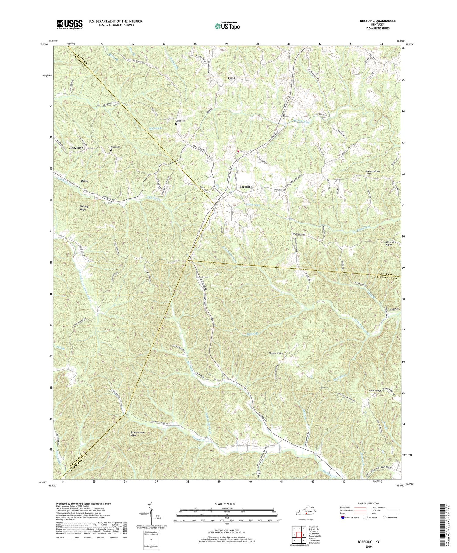 Breeding Kentucky US Topo Map Image