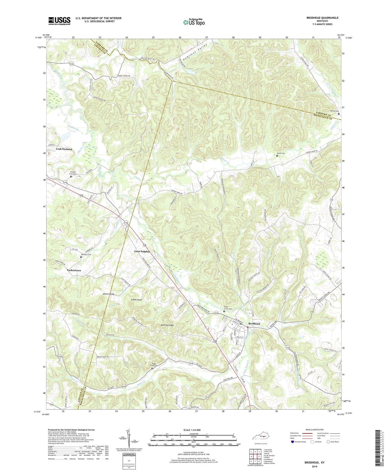 Brodhead Kentucky US Topo Map Image