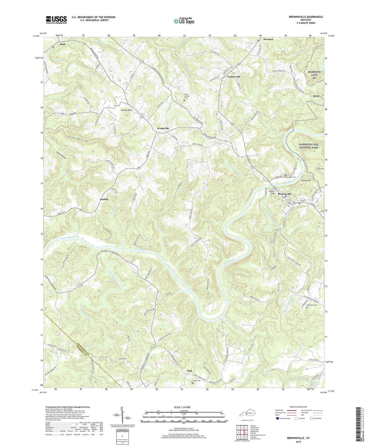 Brownsville Kentucky US Topo Map Image