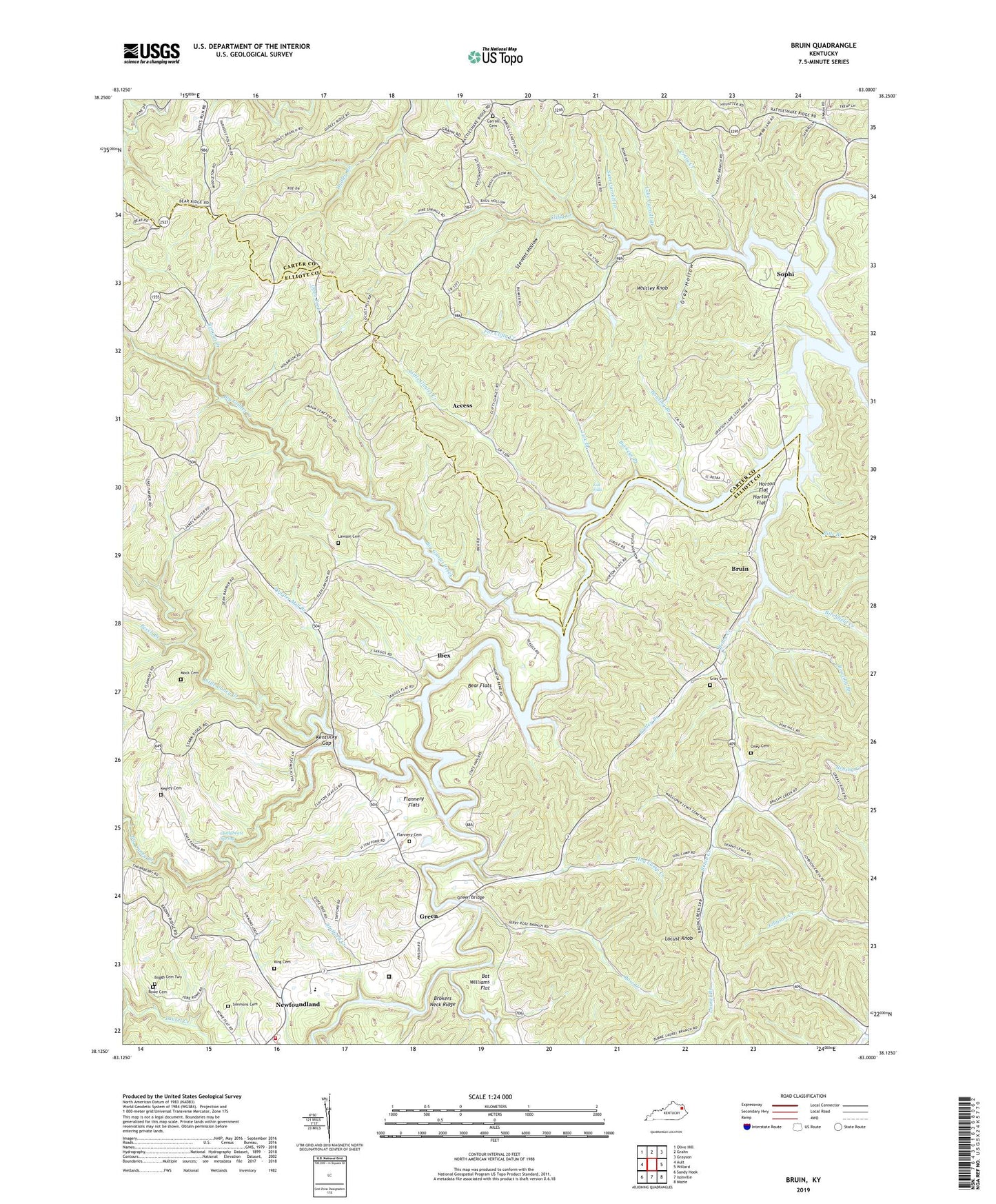 Bruin Kentucky US Topo Map Image