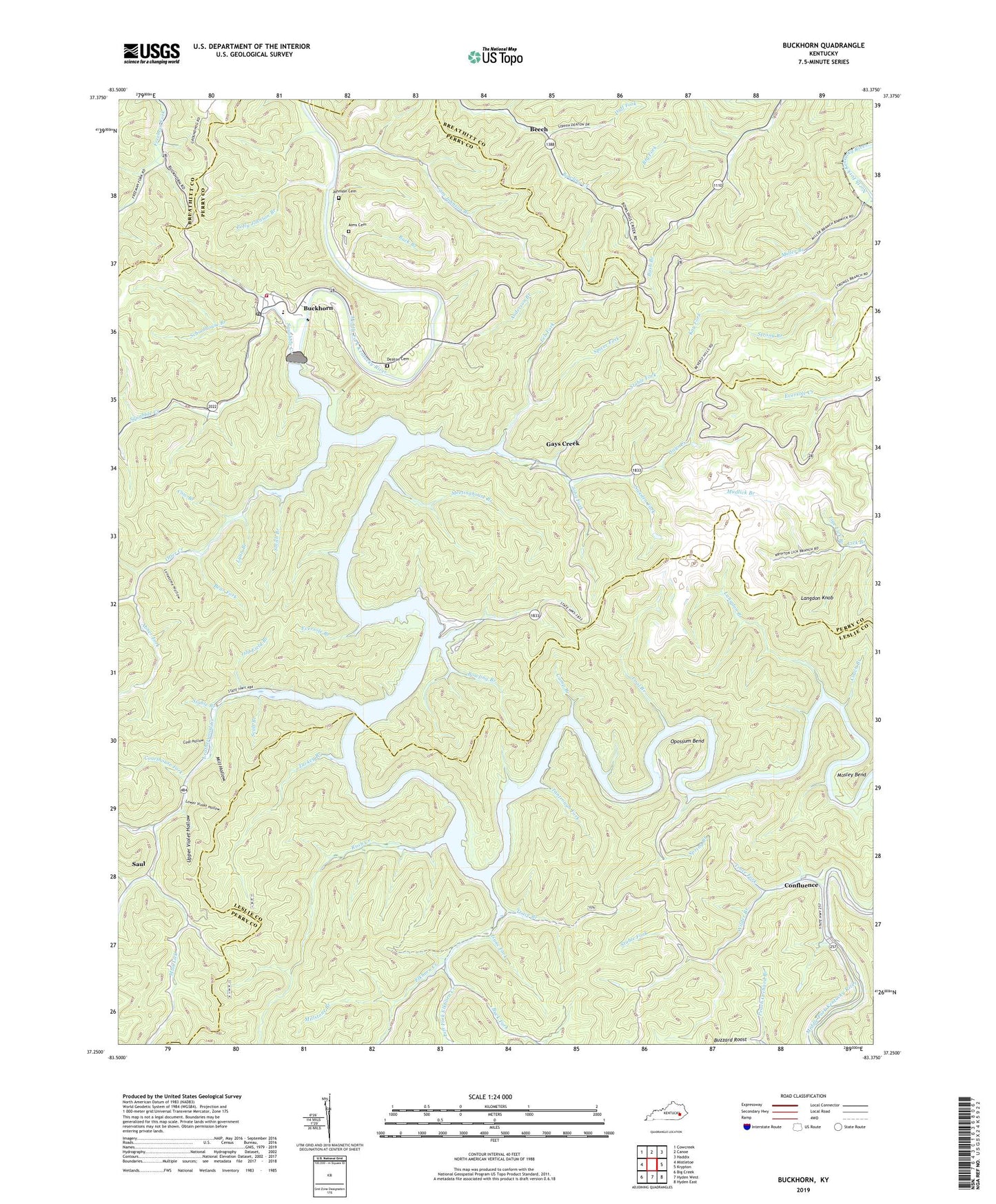 Buckhorn Kentucky US Topo Map Image