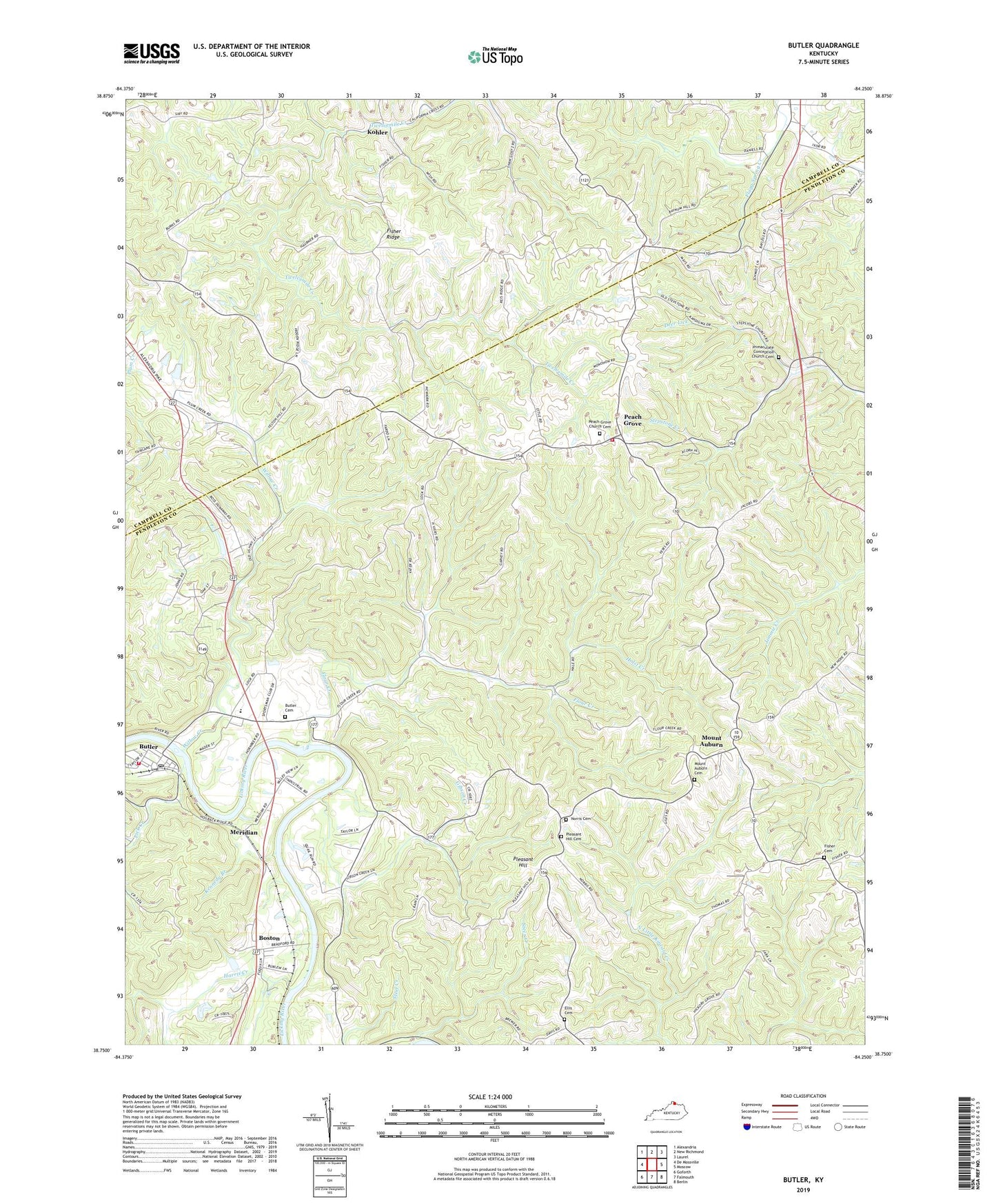 Butler Kentucky US Topo Map Image