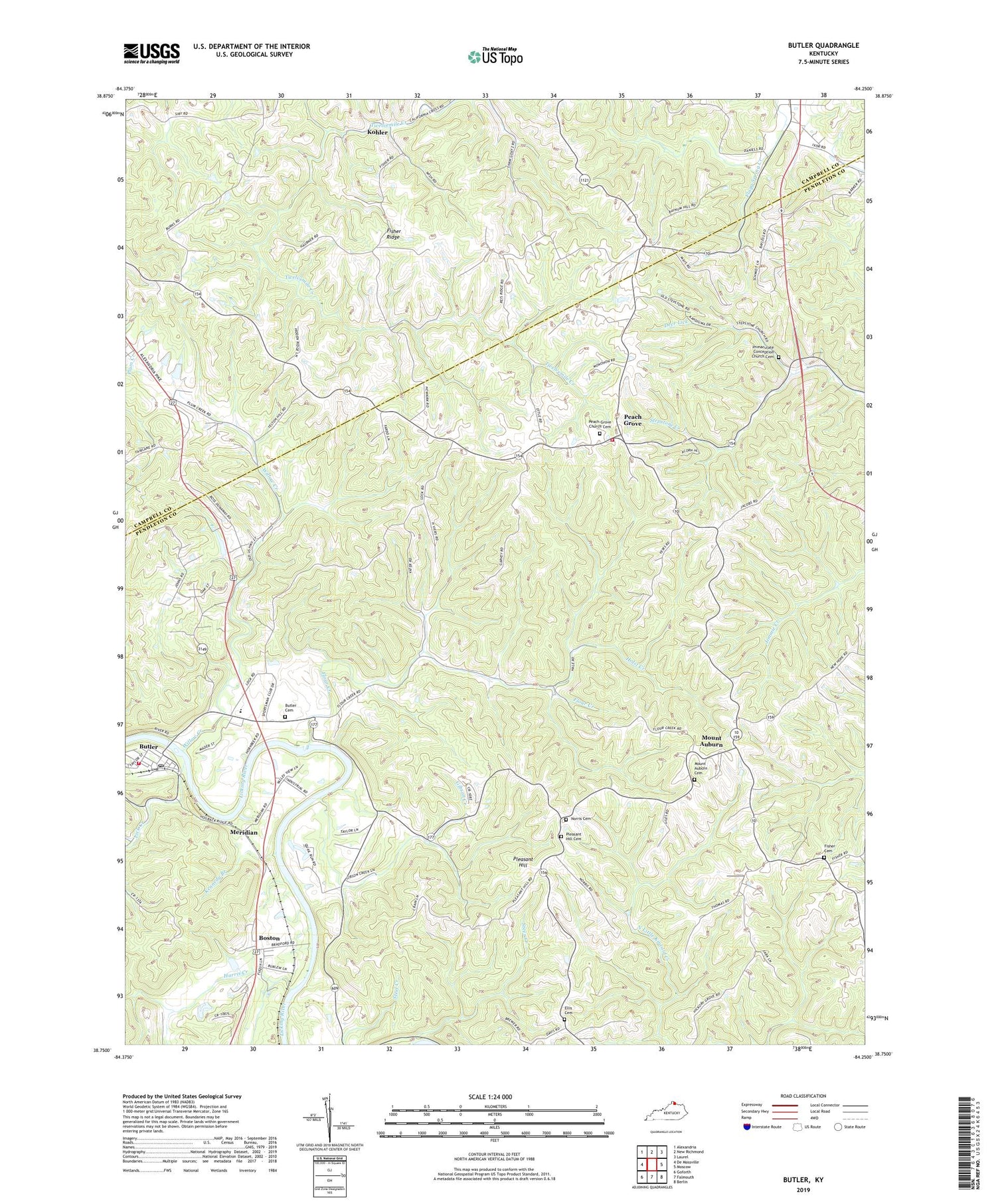 Butler Kentucky US Topo Map Image