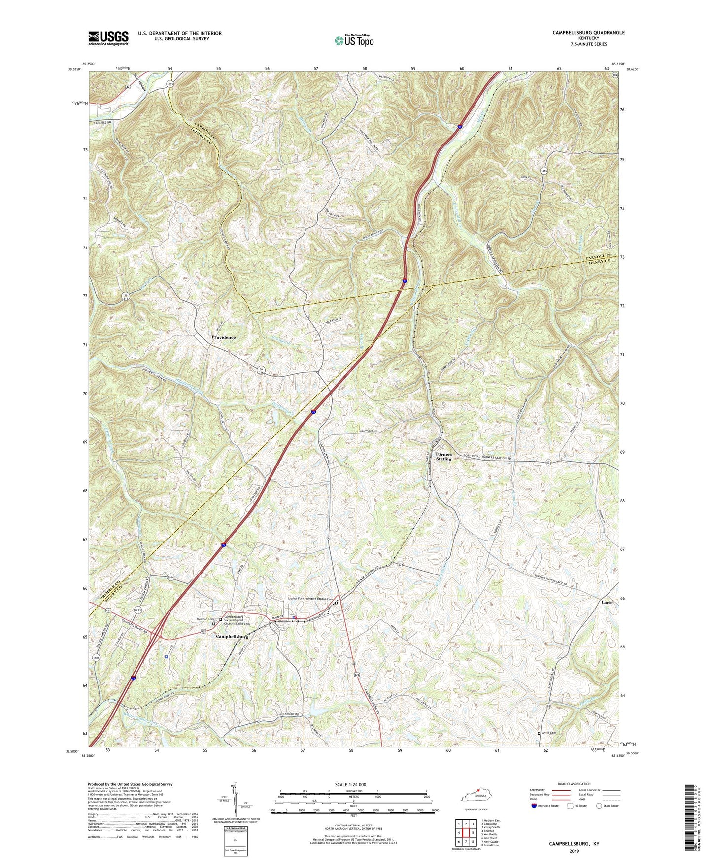 Campbellsburg Kentucky US Topo Map Image