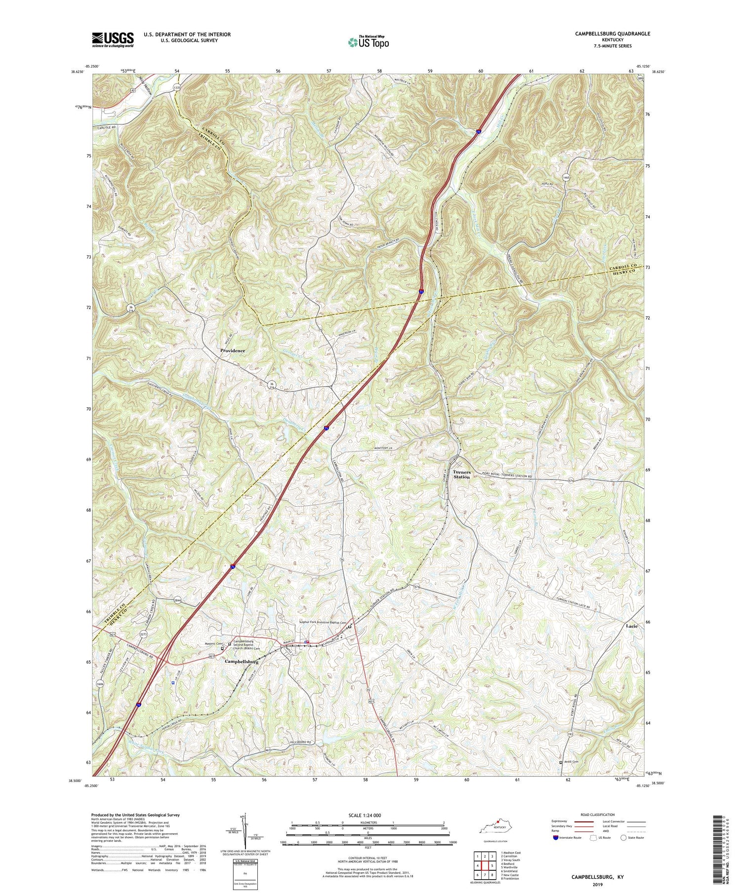 Campbellsburg Kentucky US Topo Map Image