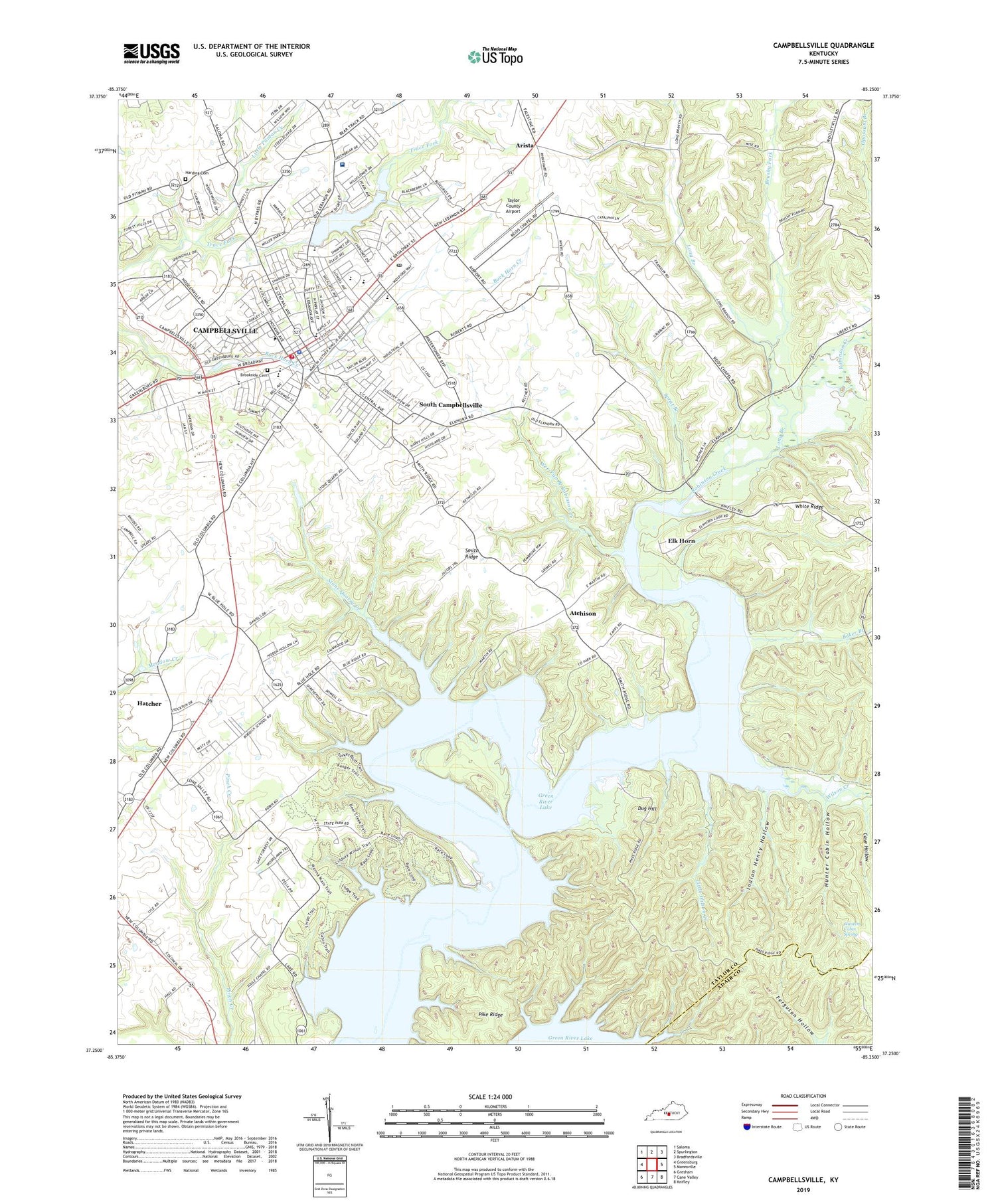 Campbellsville Kentucky US Topo Map Image