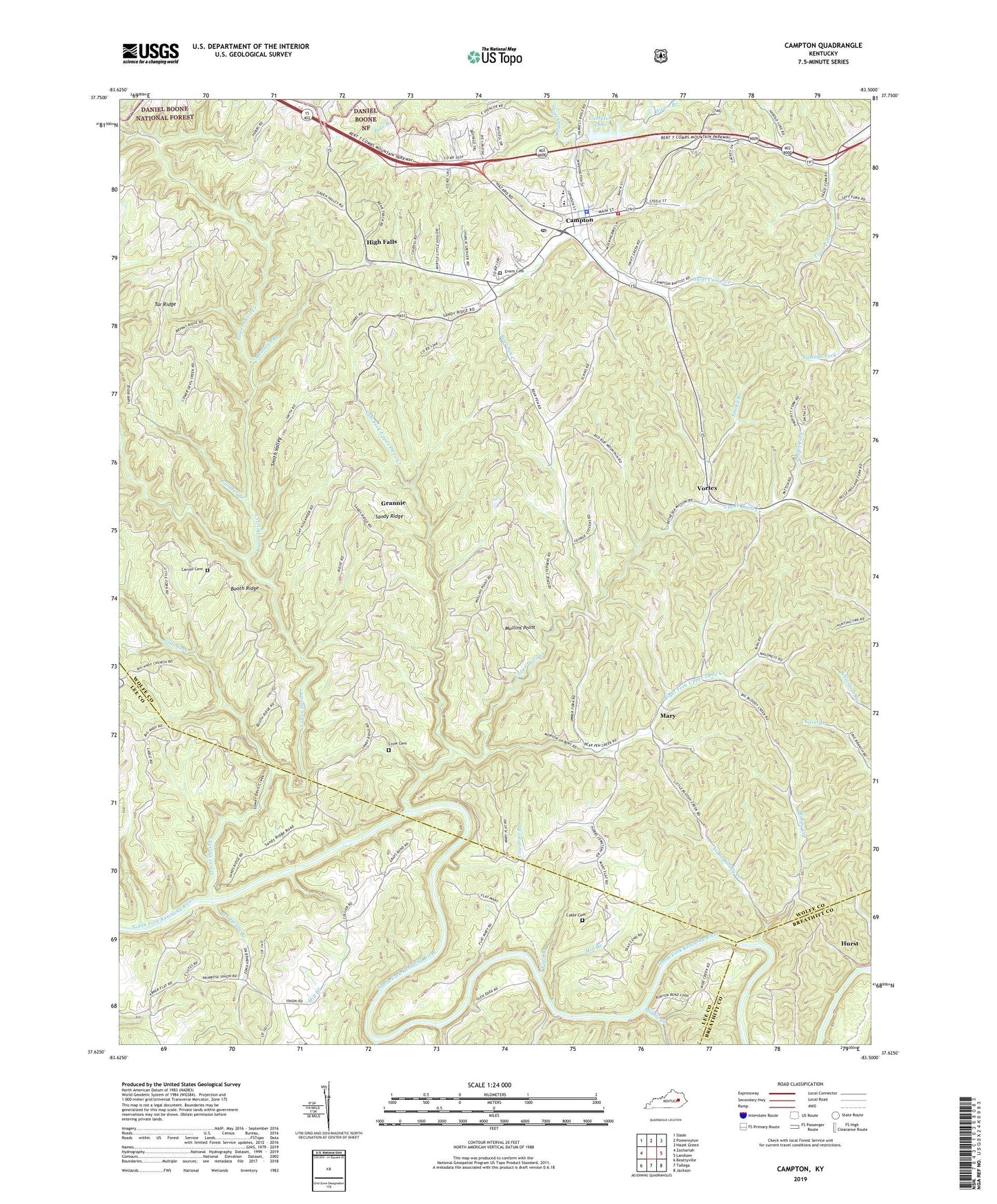 Campton Kentucky US Topo Map Image