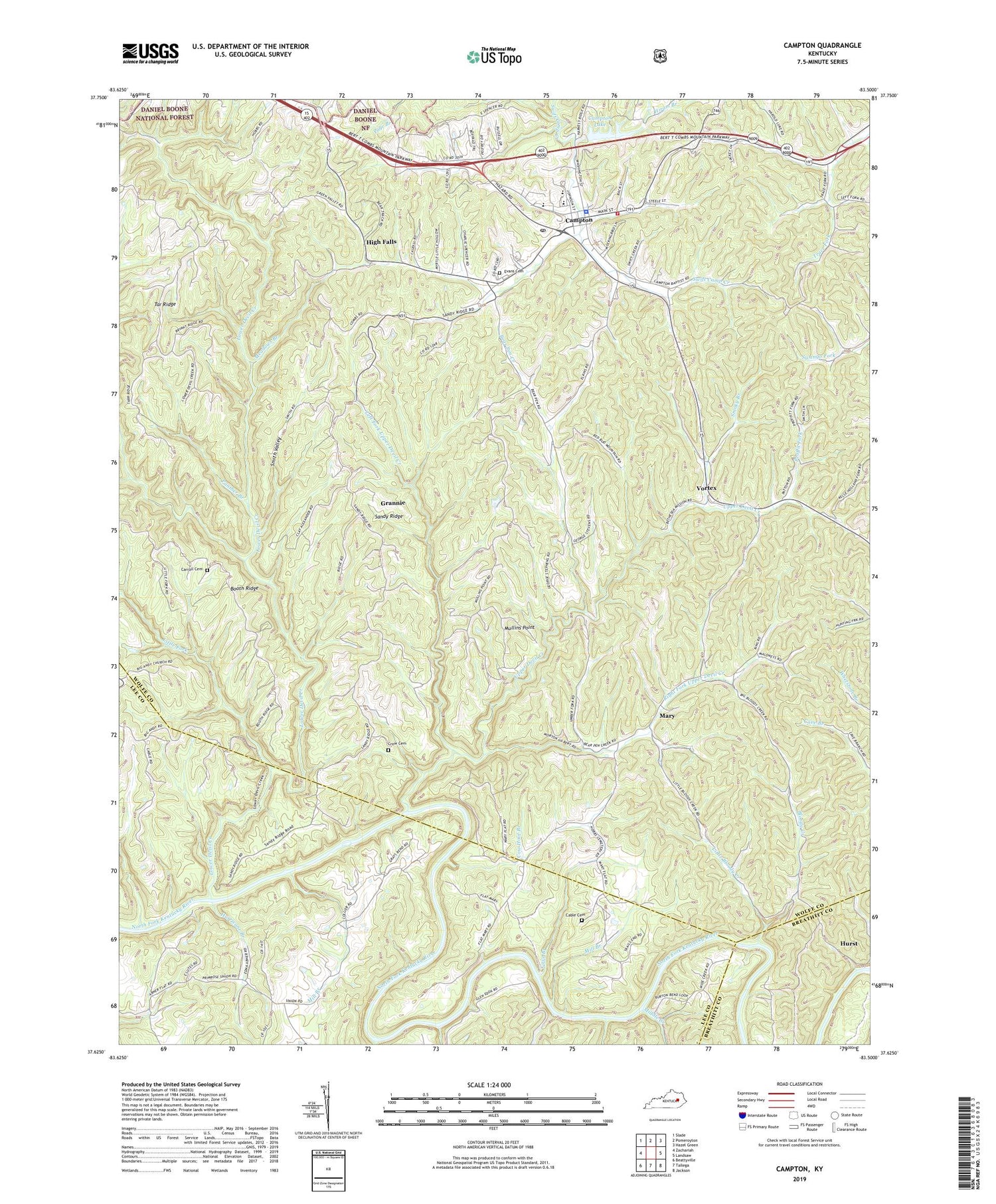Campton Kentucky US Topo Map Image