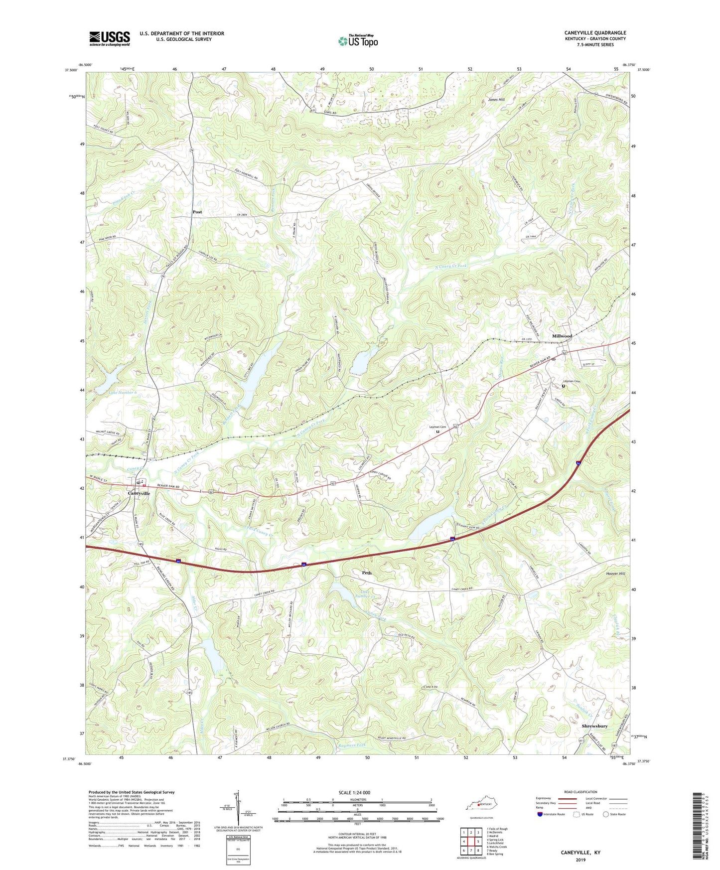 Caneyville Kentucky US Topo Map Image