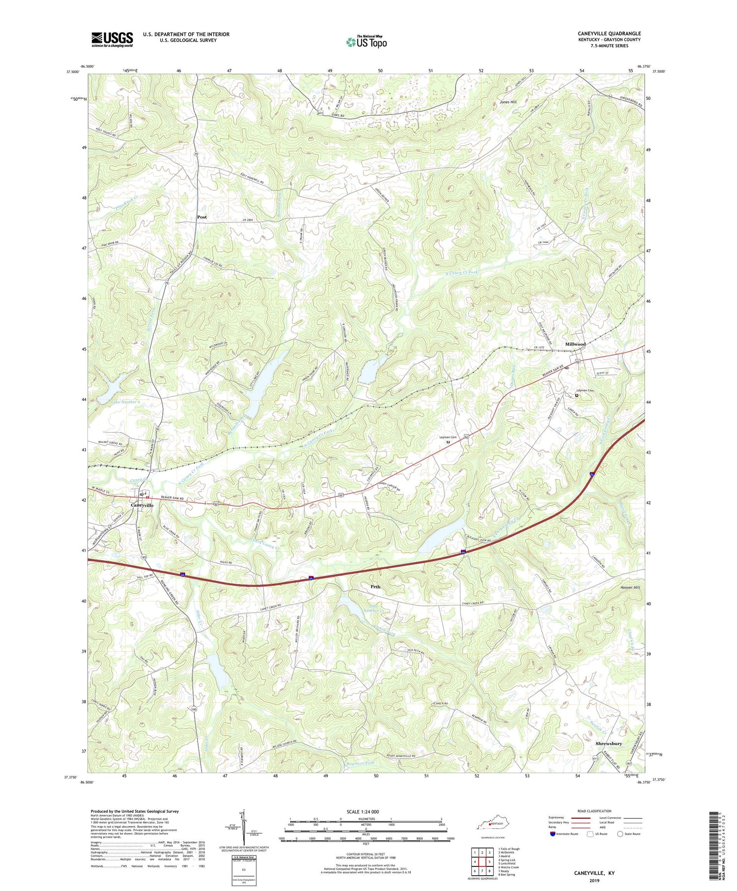 Caneyville Kentucky US Topo Map Image