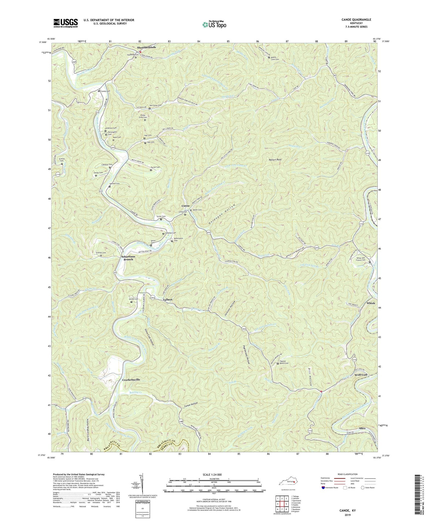 Canoe Kentucky US Topo Map Image