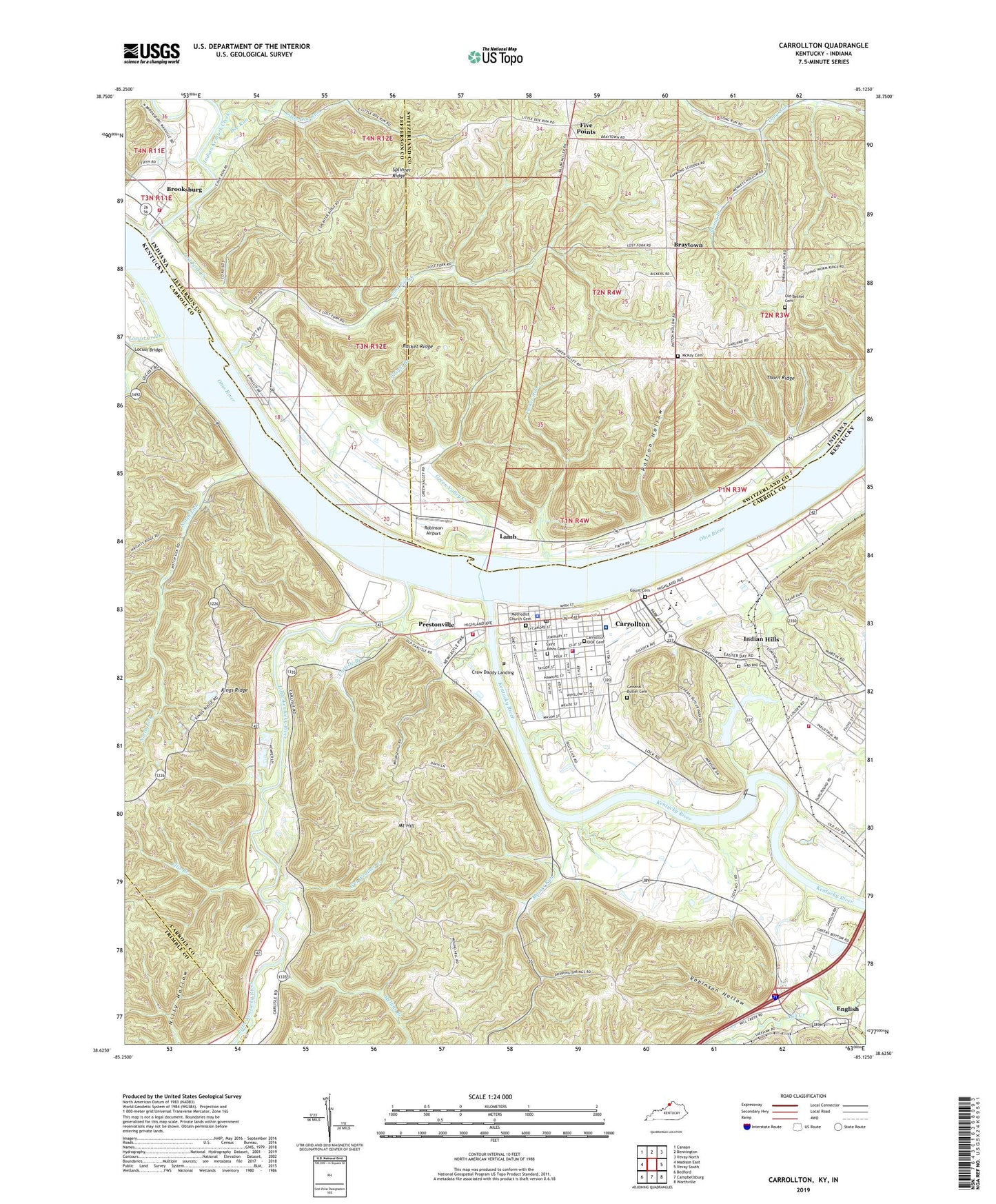 Carrollton Kentucky US Topo Map Image