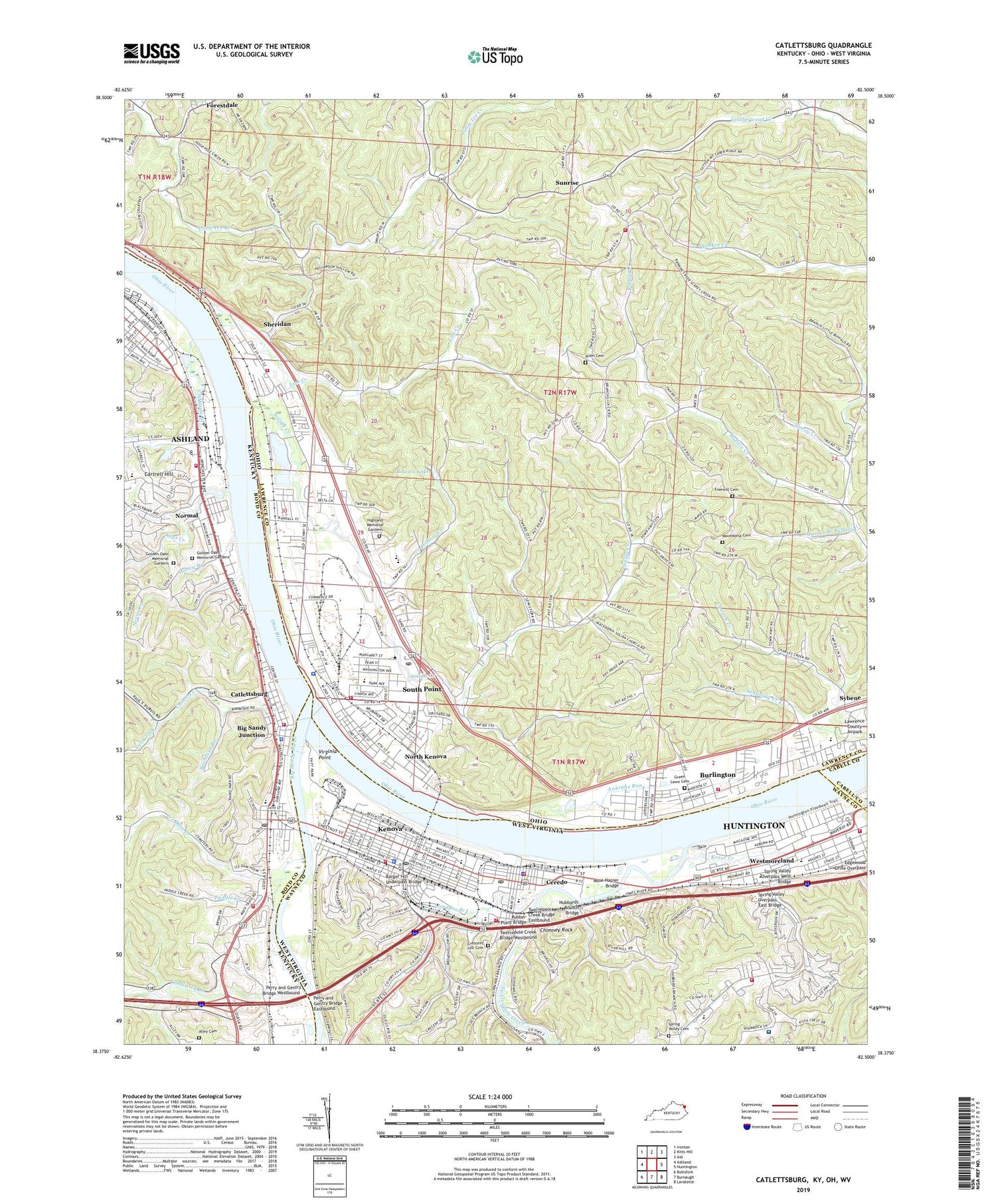 Catlettsburg Kentucky US Topo Map Image
