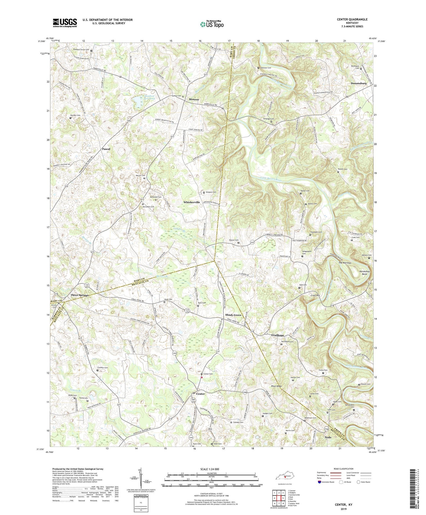 Center Kentucky US Topo Map Image