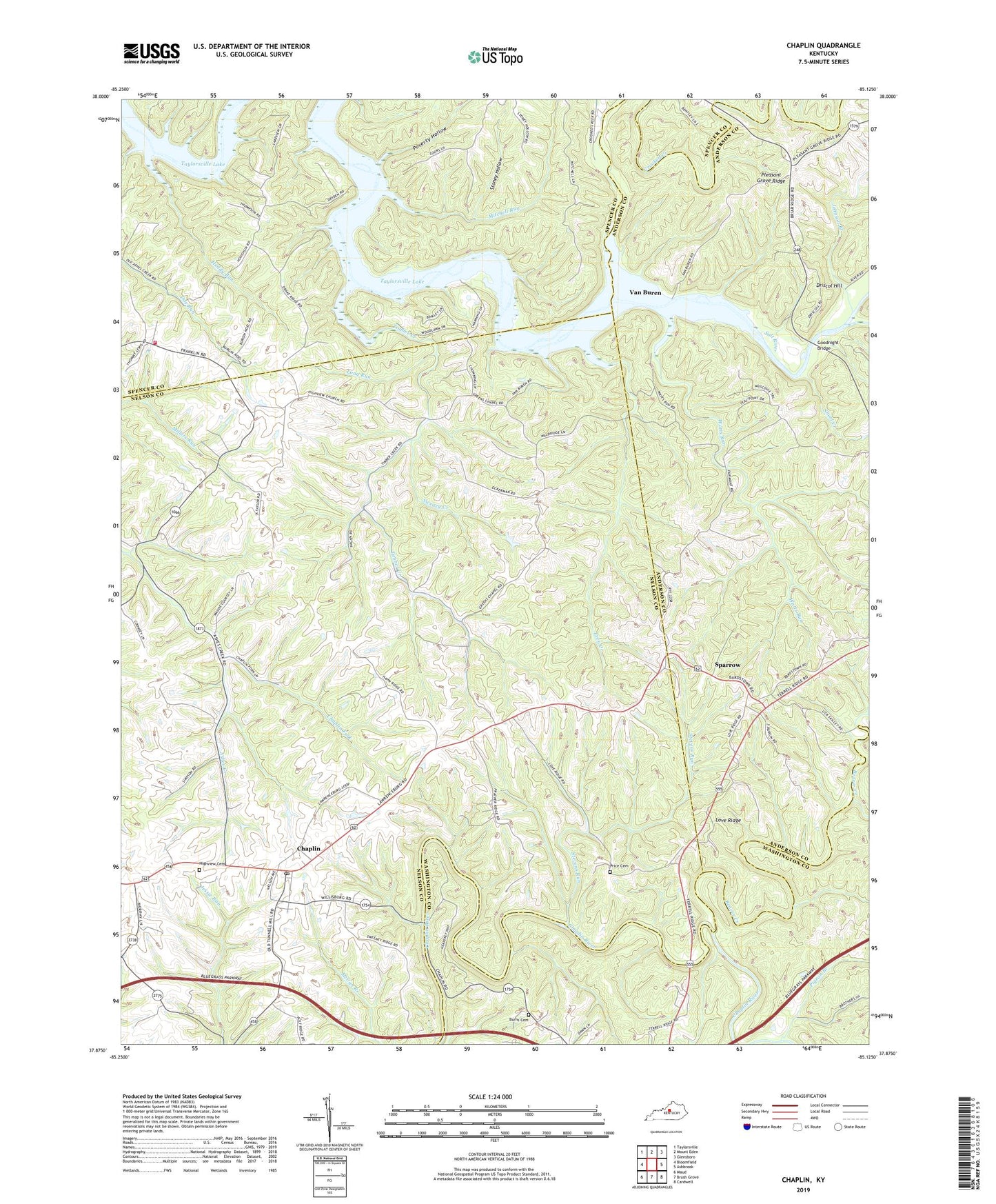 Chaplin Kentucky US Topo Map Image