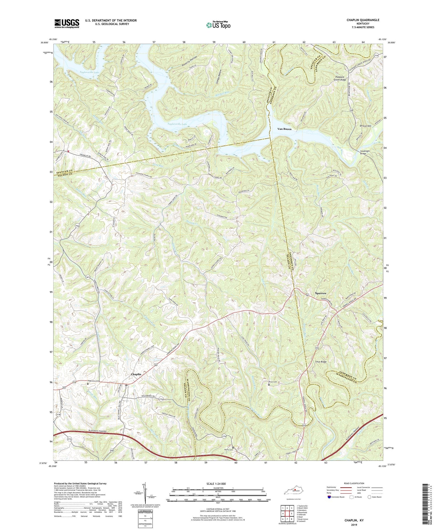 Chaplin Kentucky US Topo Map Image