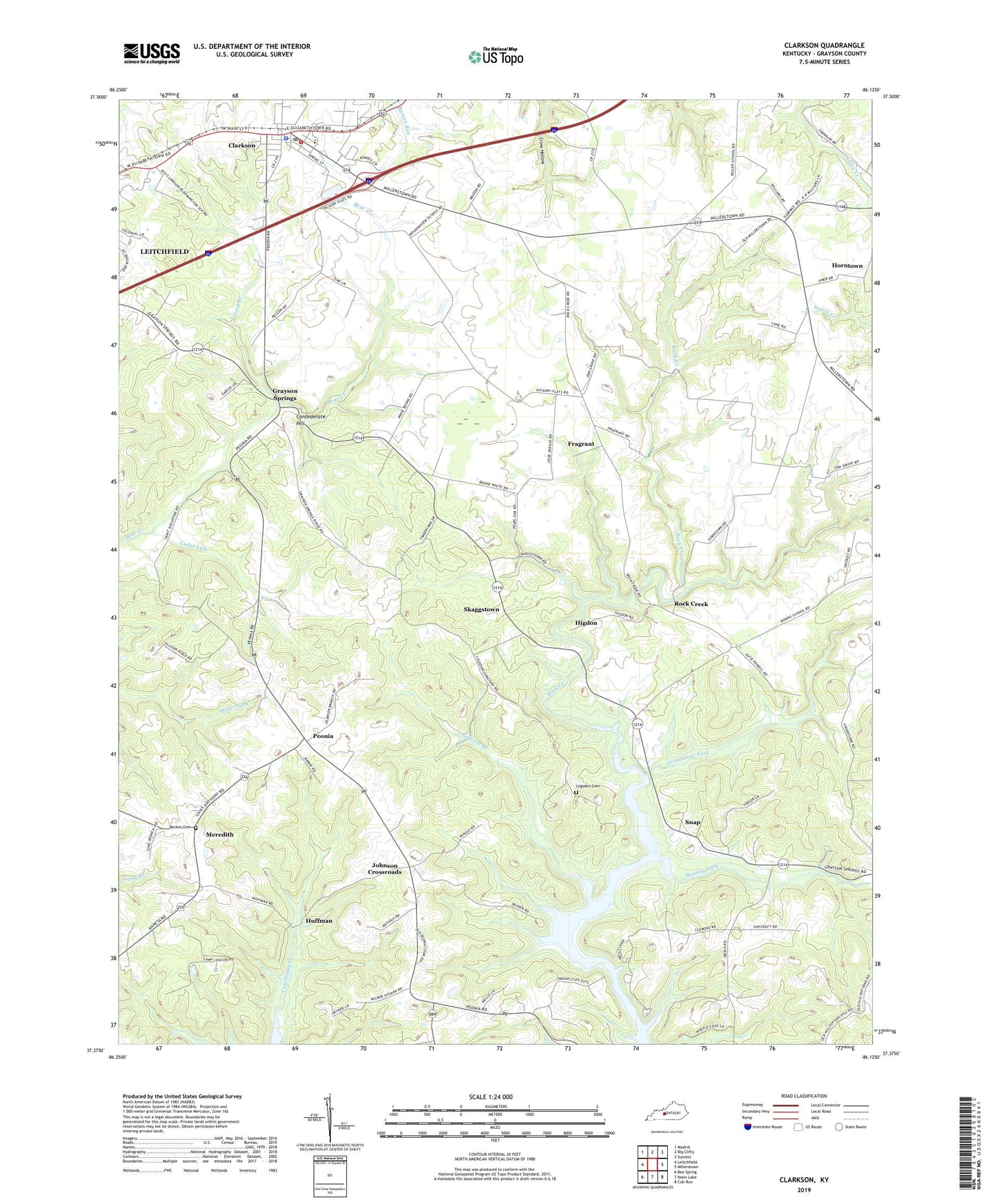 Clarkson Kentucky US Topo Map Image