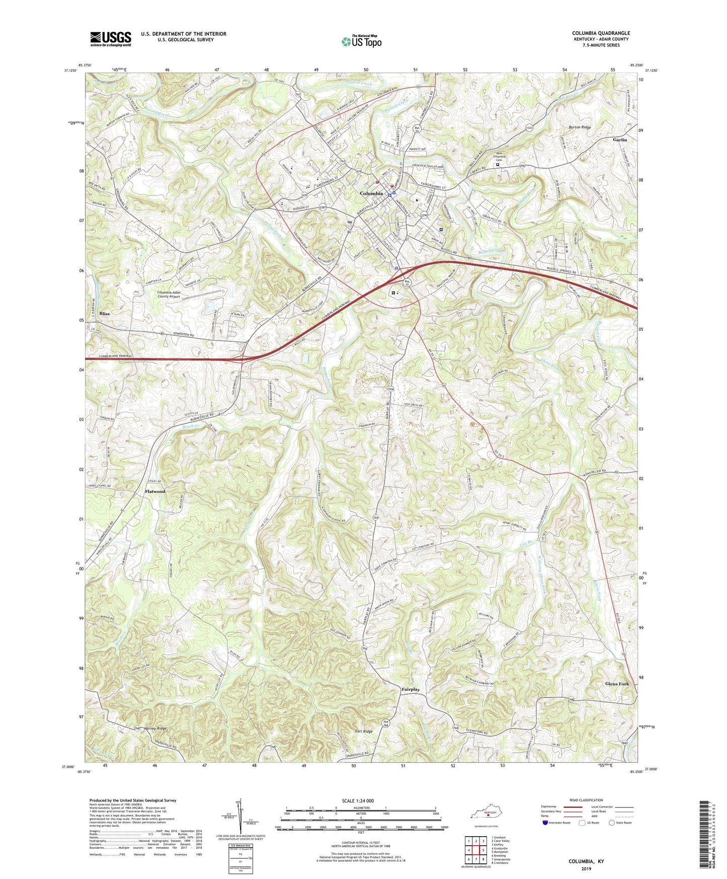 Columbia Kentucky US Topo Map Image