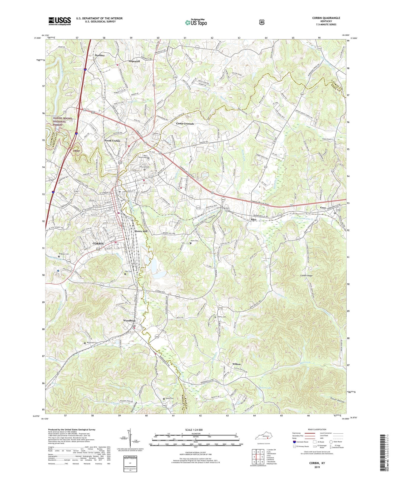 Corbin Kentucky US Topo Map Image