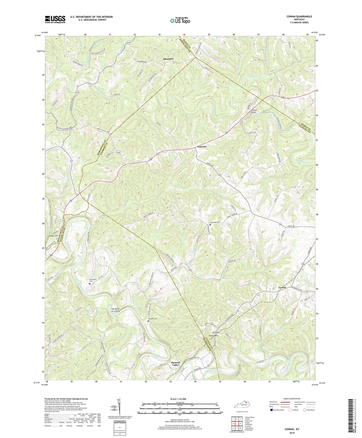 Cowan Kentucky US Topo Map Image