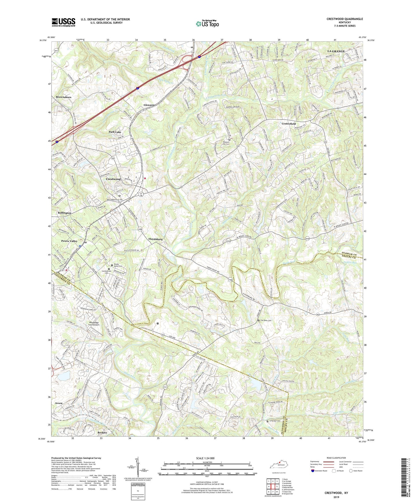 Crestwood Kentucky US Topo Map Image