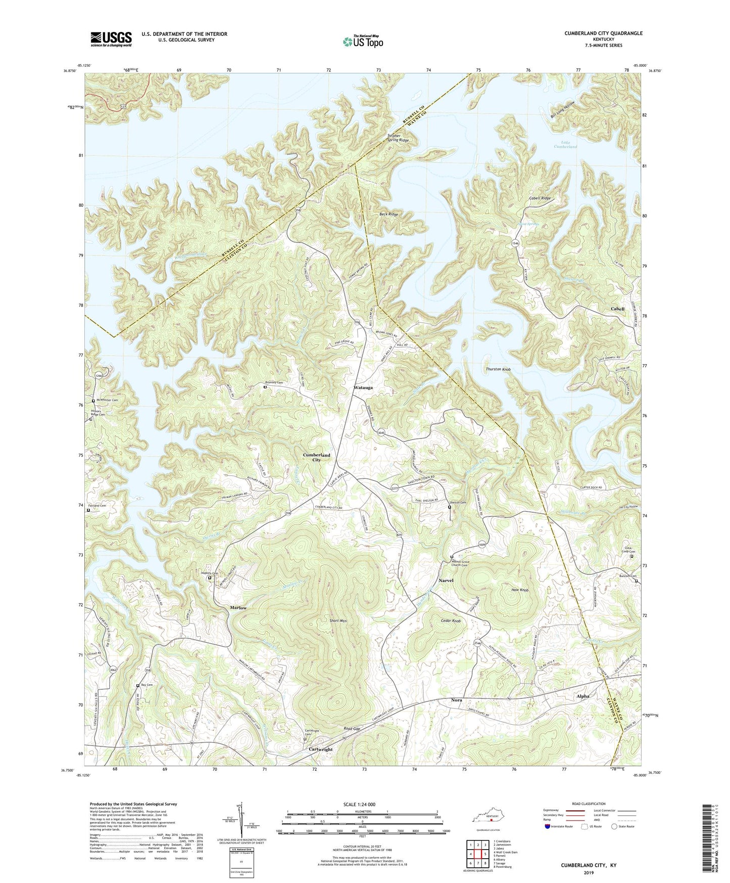 Cumberland City Kentucky US Topo Map Image