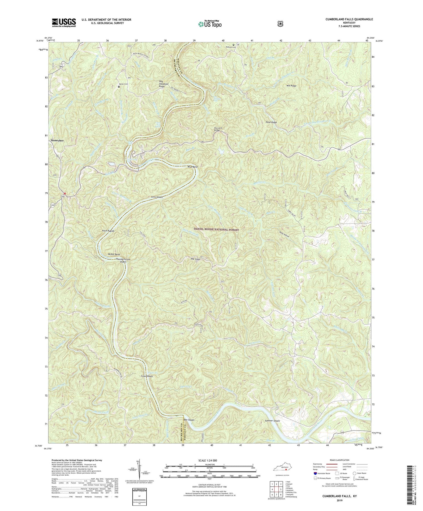 Cumberland Falls Kentucky US Topo Map Image