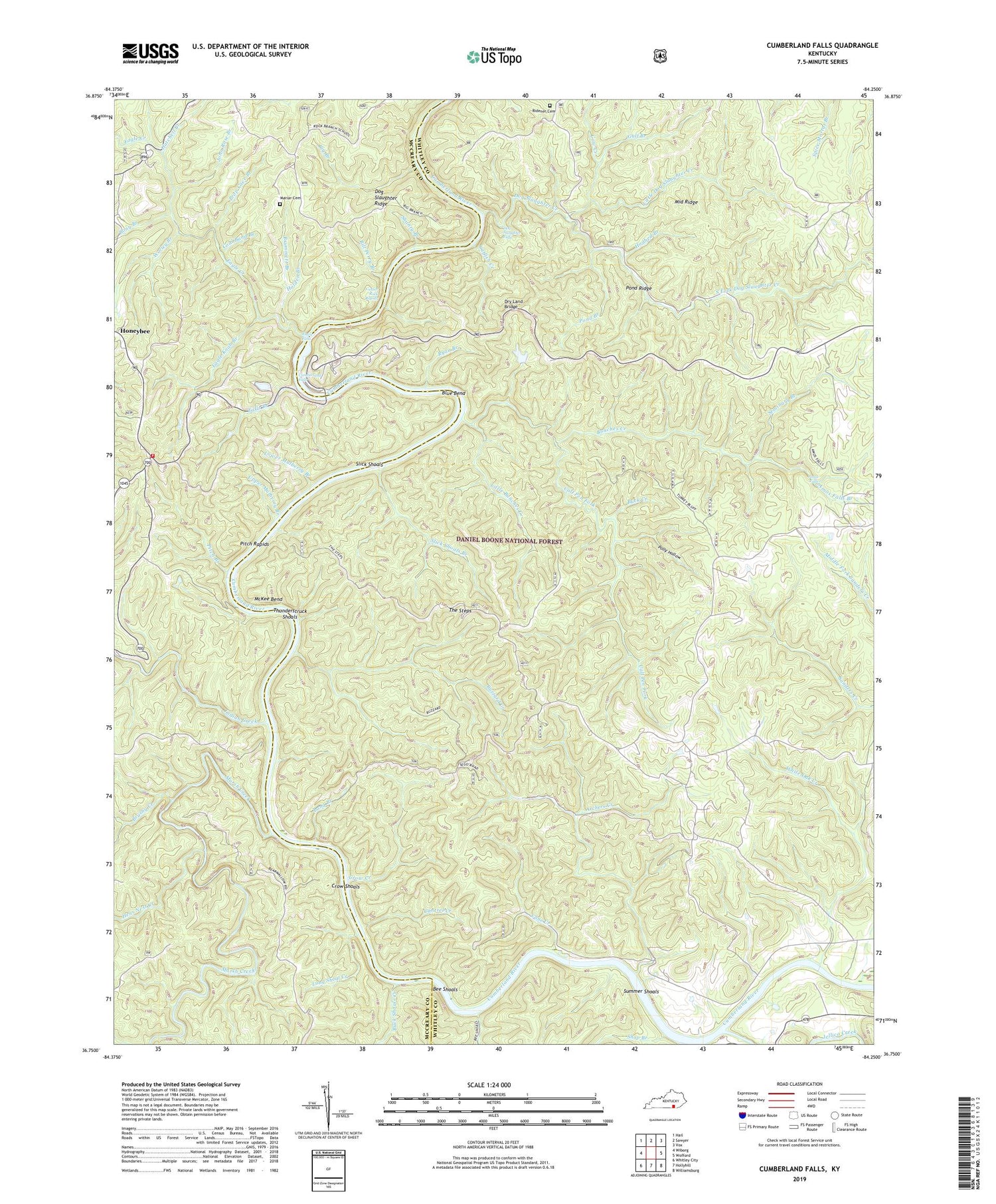 Cumberland Falls Kentucky US Topo Map Image