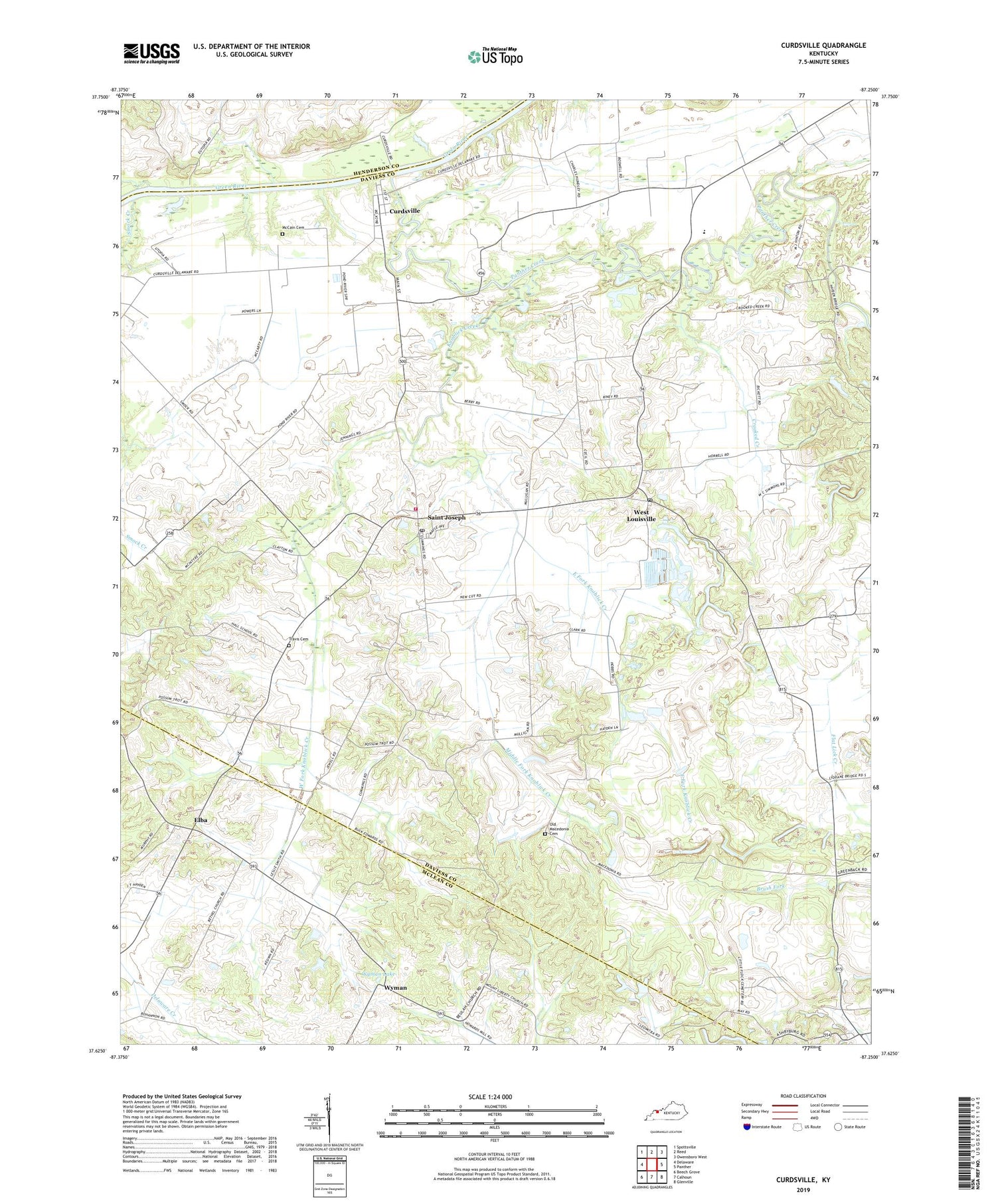 Curdsville Kentucky US Topo Map Image