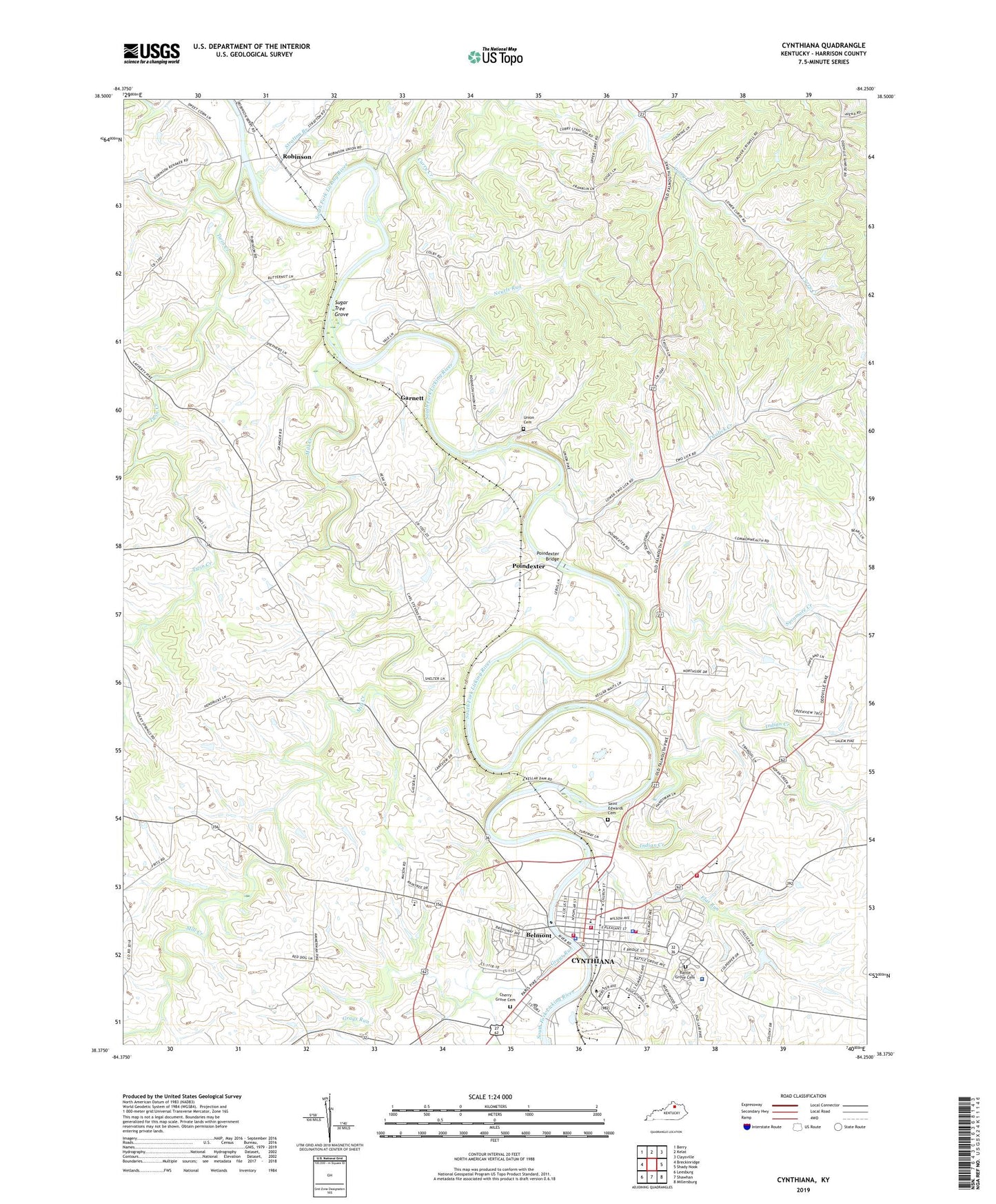 Cynthiana Kentucky US Topo Map Image