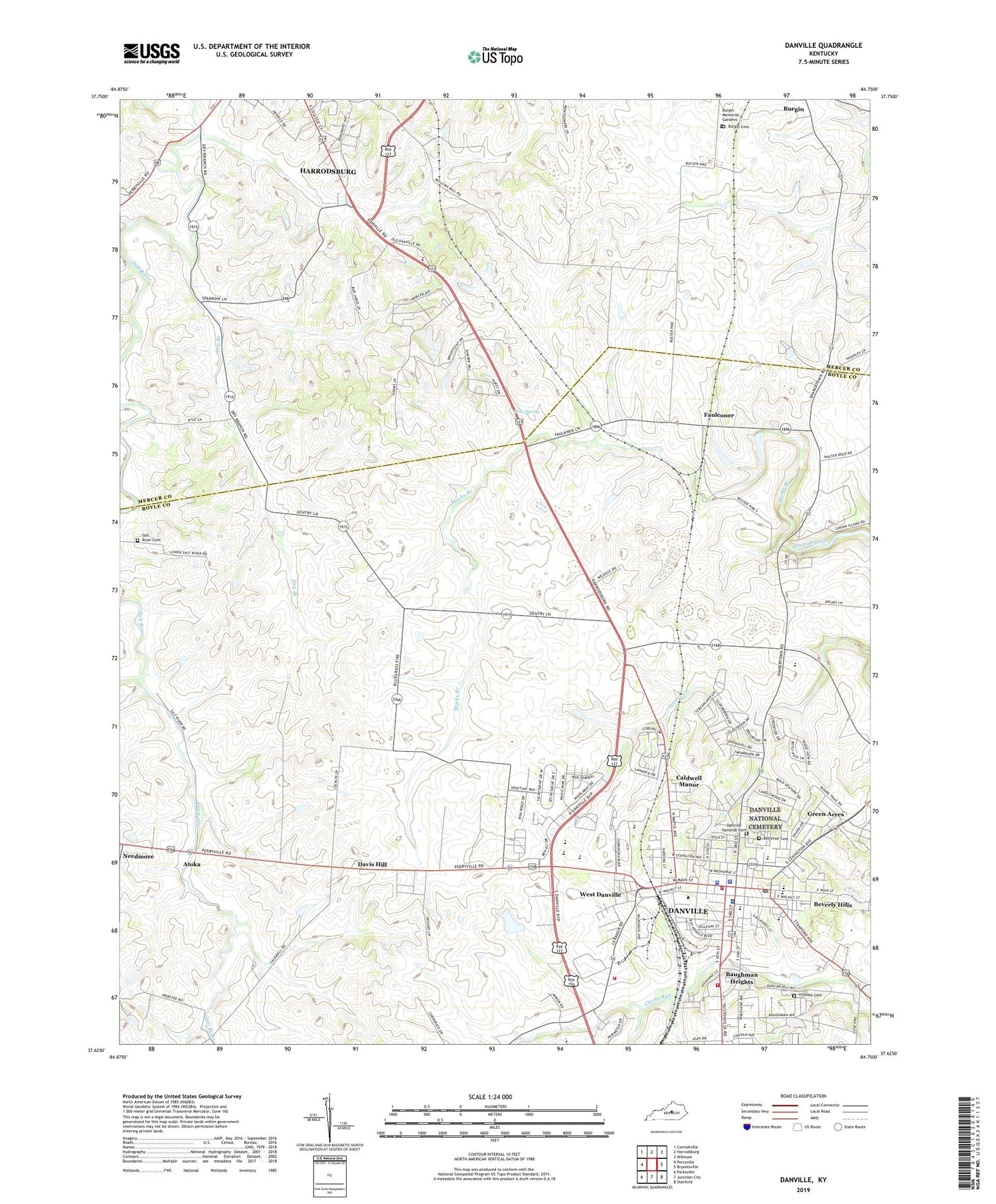 Danville Kentucky US Topo Map Image
