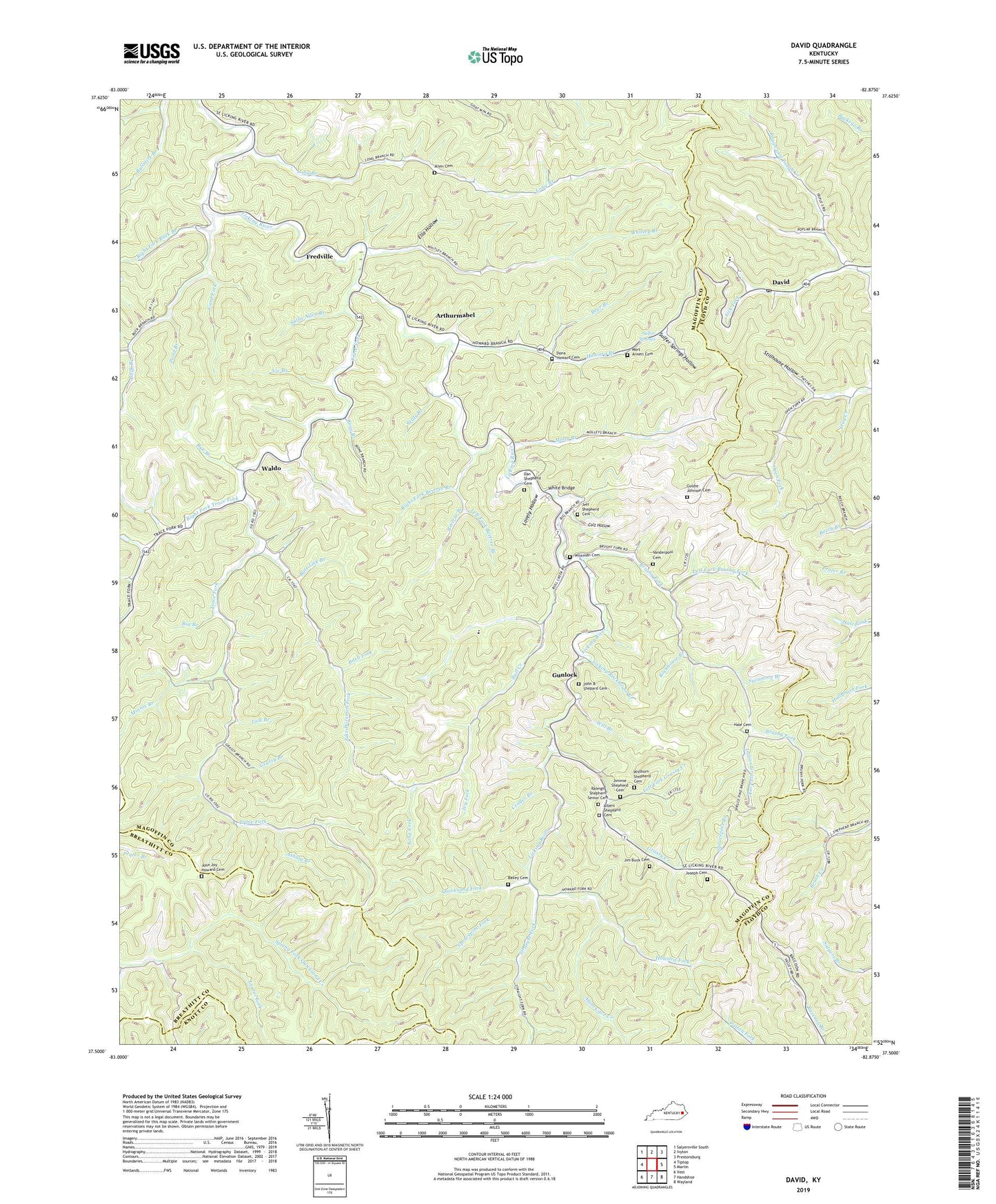 David Kentucky US Topo Map Image