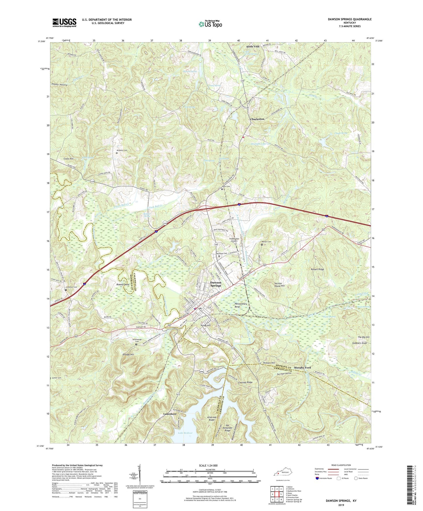 Dawson Springs Kentucky US Topo Map Image
