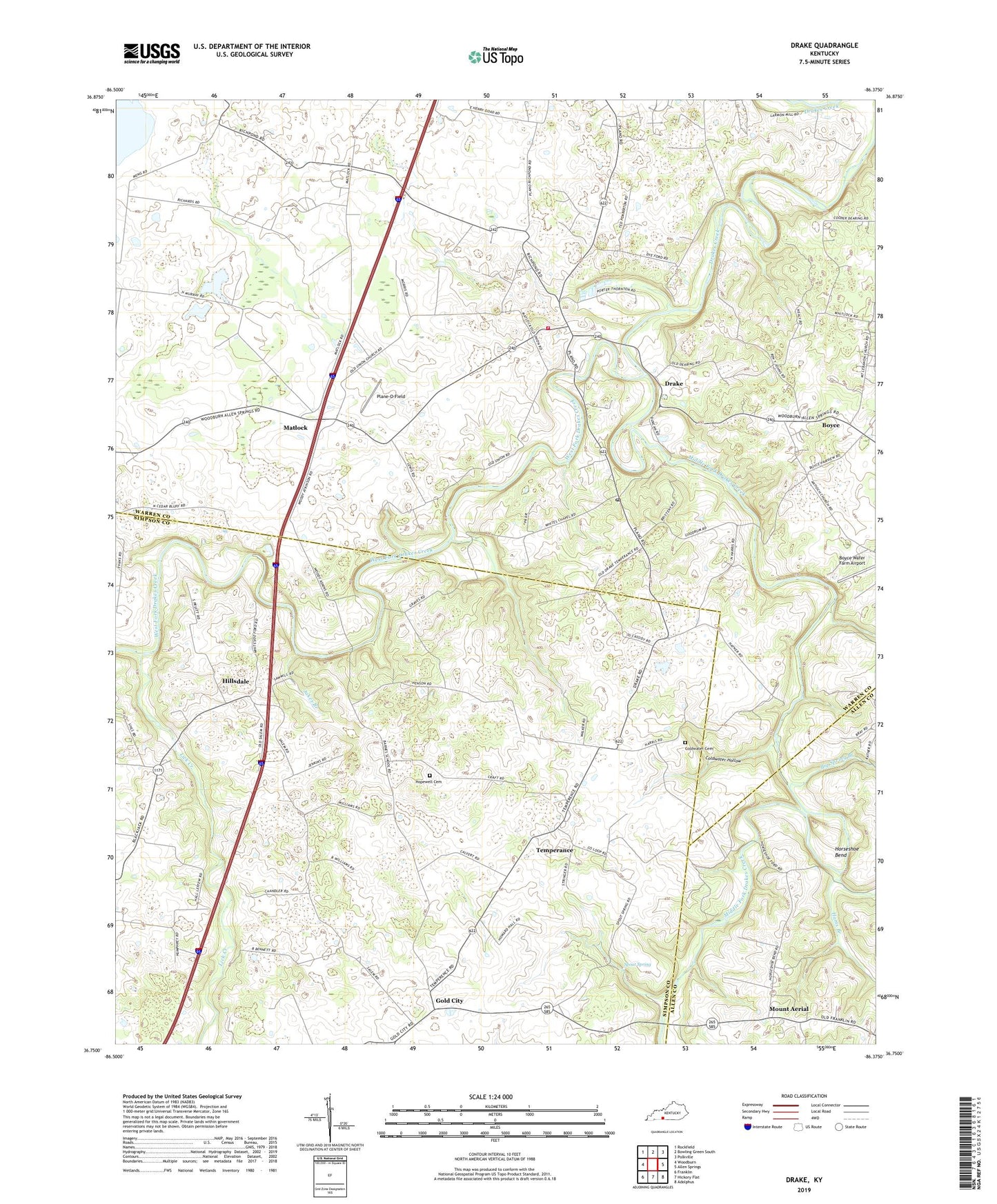 Drake Kentucky US Topo Map Image