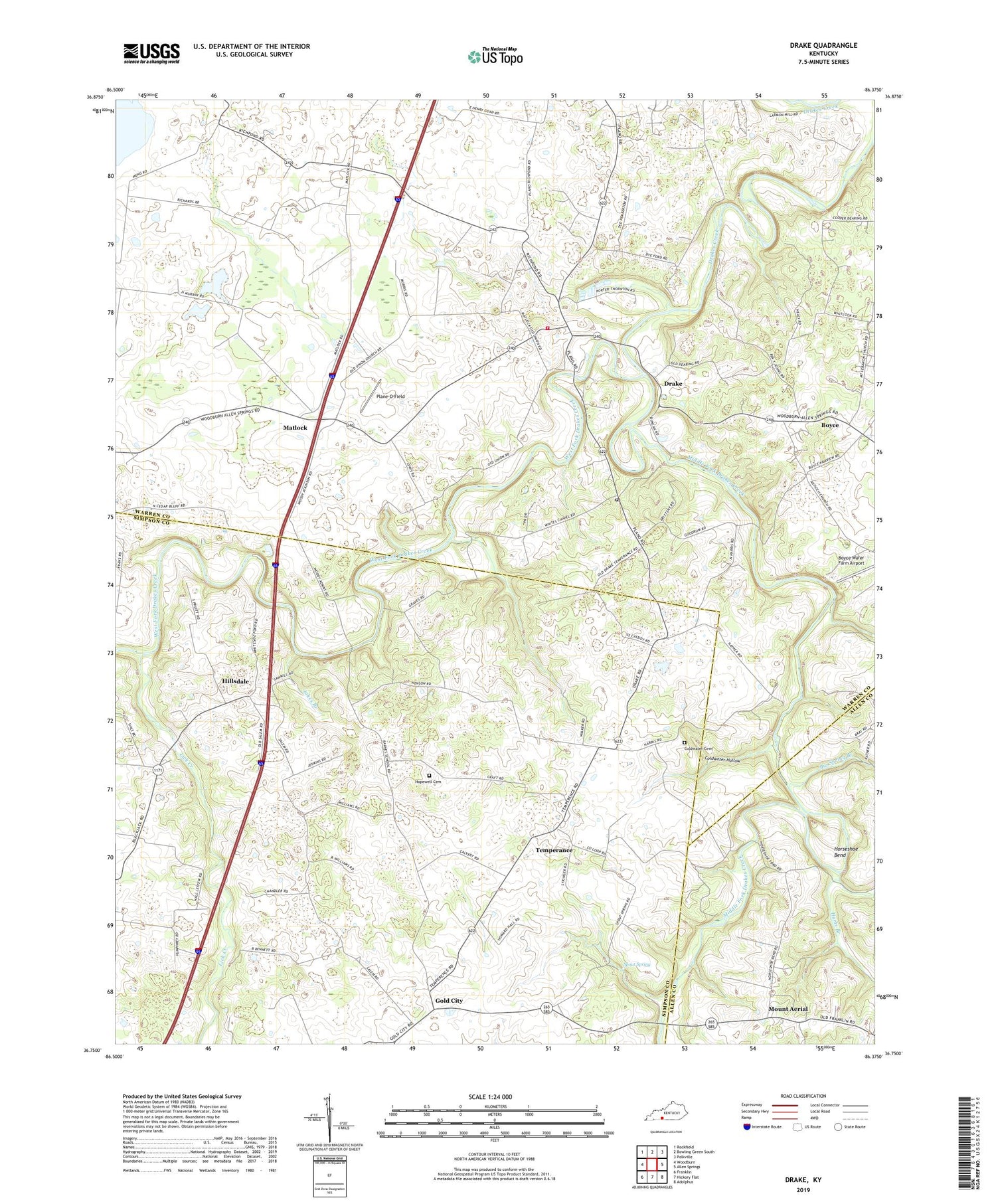 Drake Kentucky US Topo Map Image