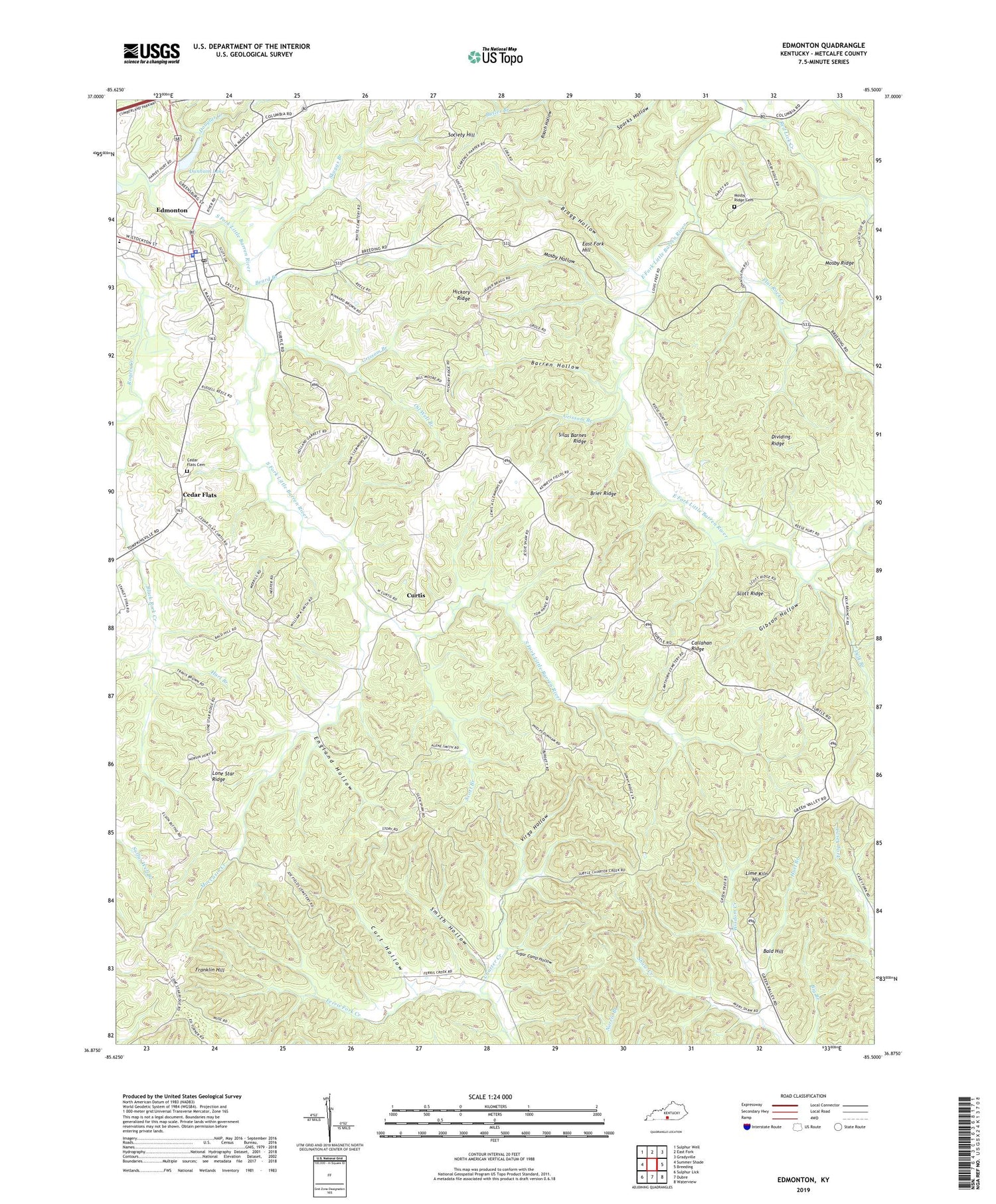 Edmonton Kentucky US Topo Map Image