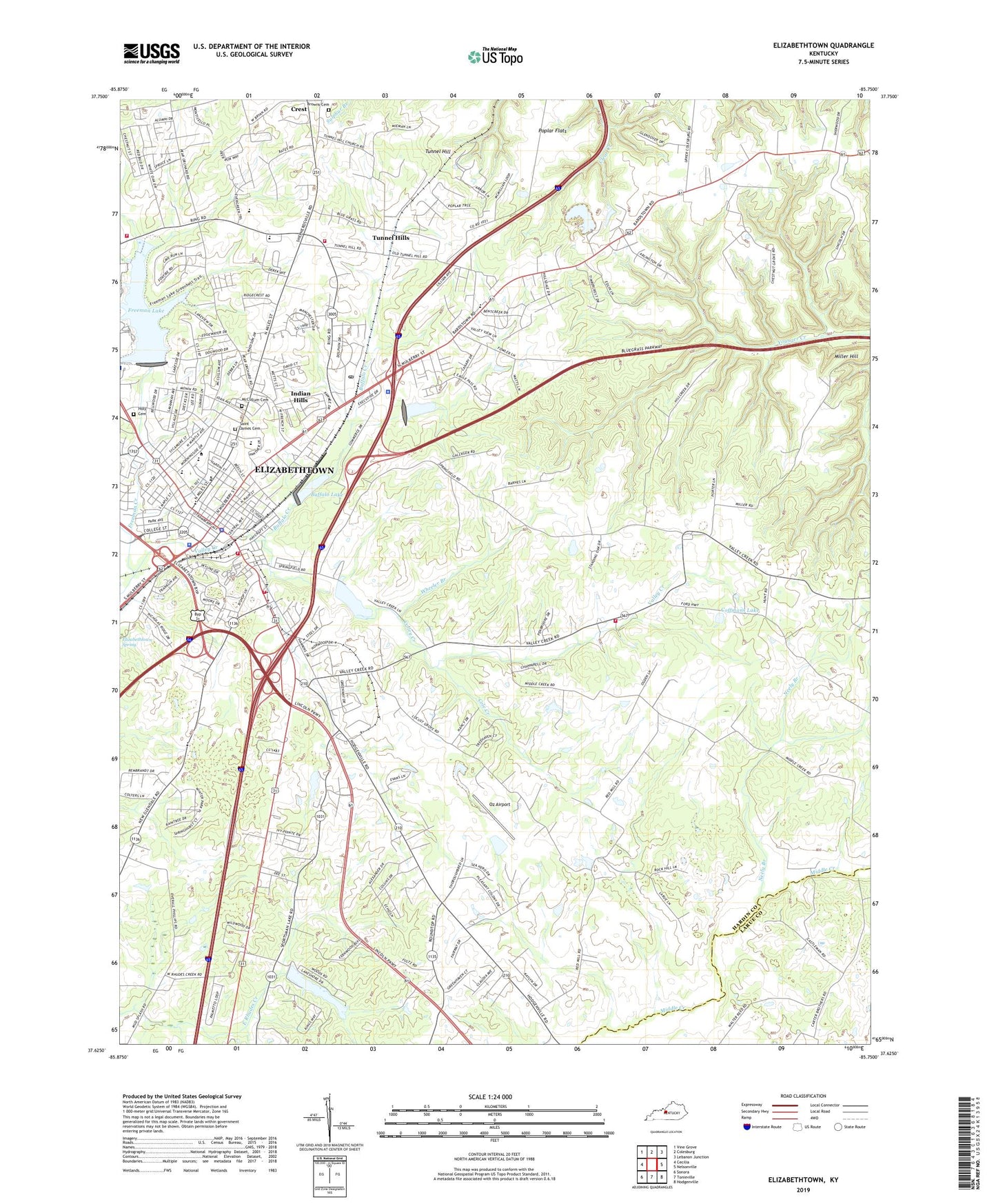 Elizabethtown Kentucky US Topo Map Image