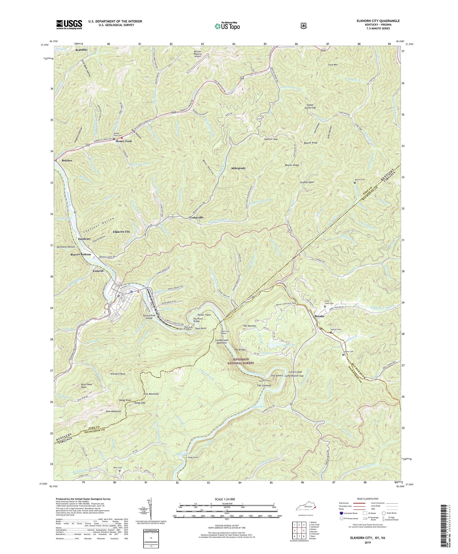 Elkhorn City Kentucky US Topo Map Image
