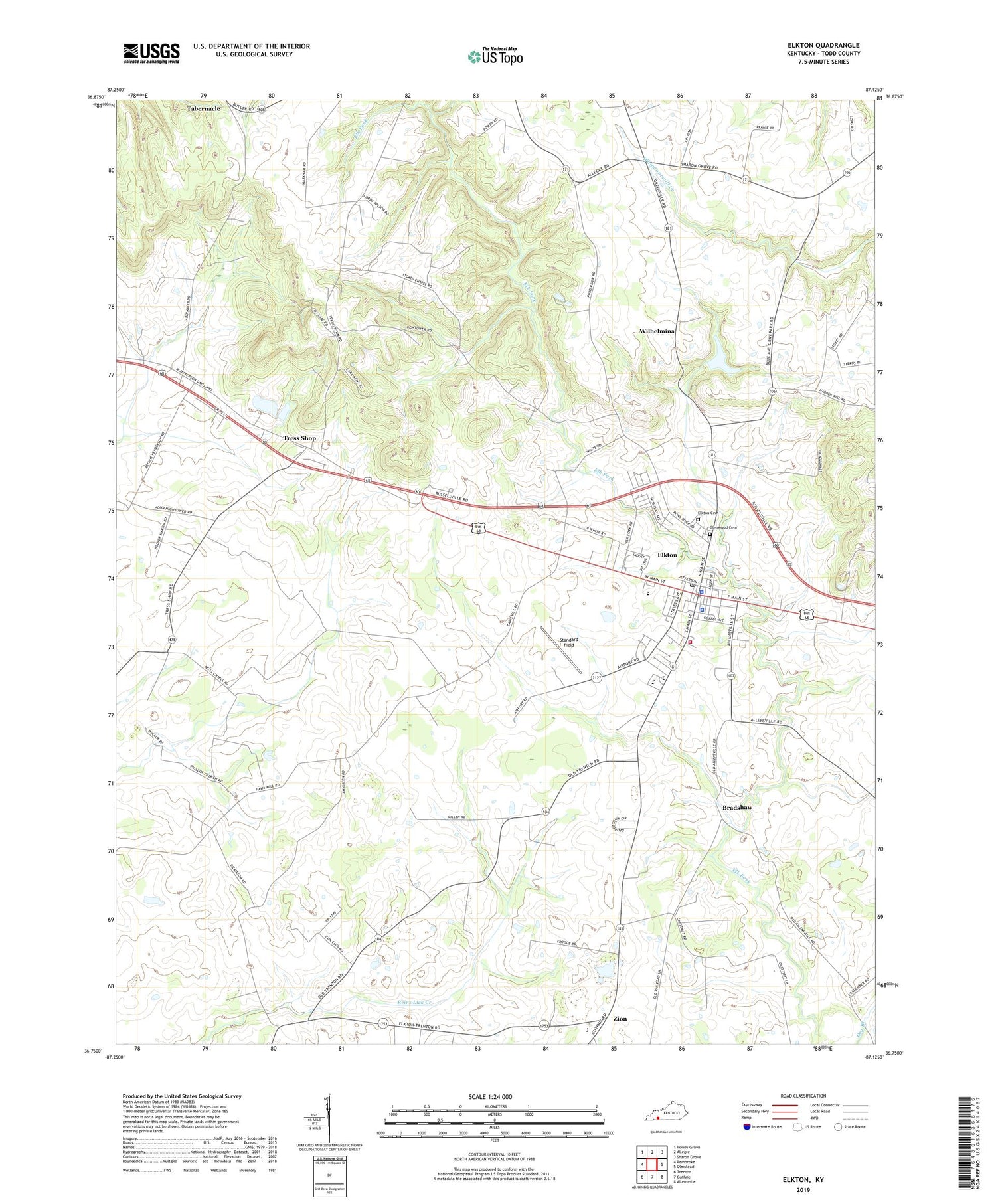Elkton Kentucky US Topo Map Image