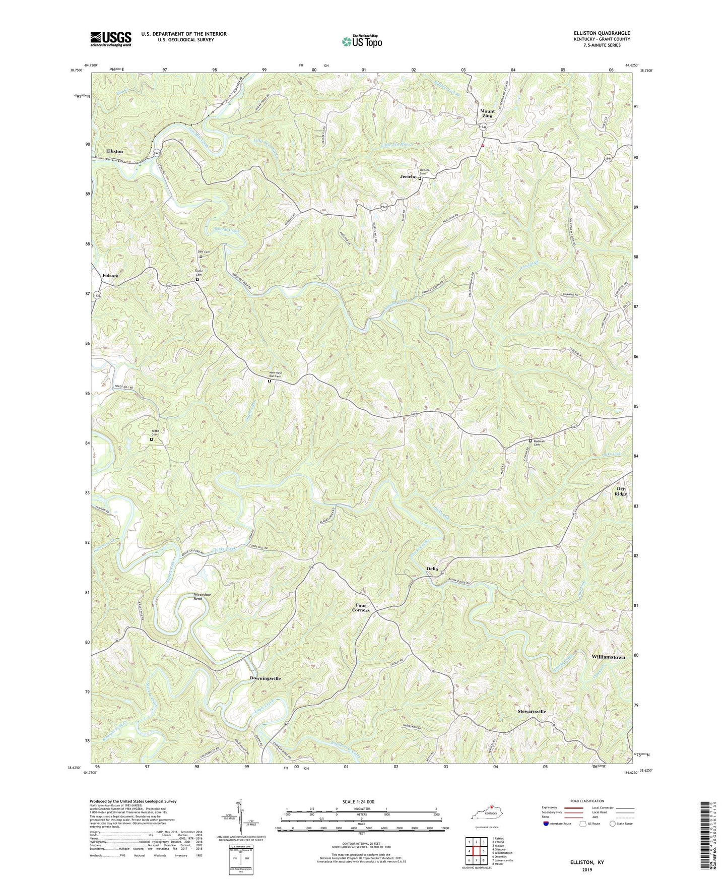 Elliston Kentucky US Topo Map Image