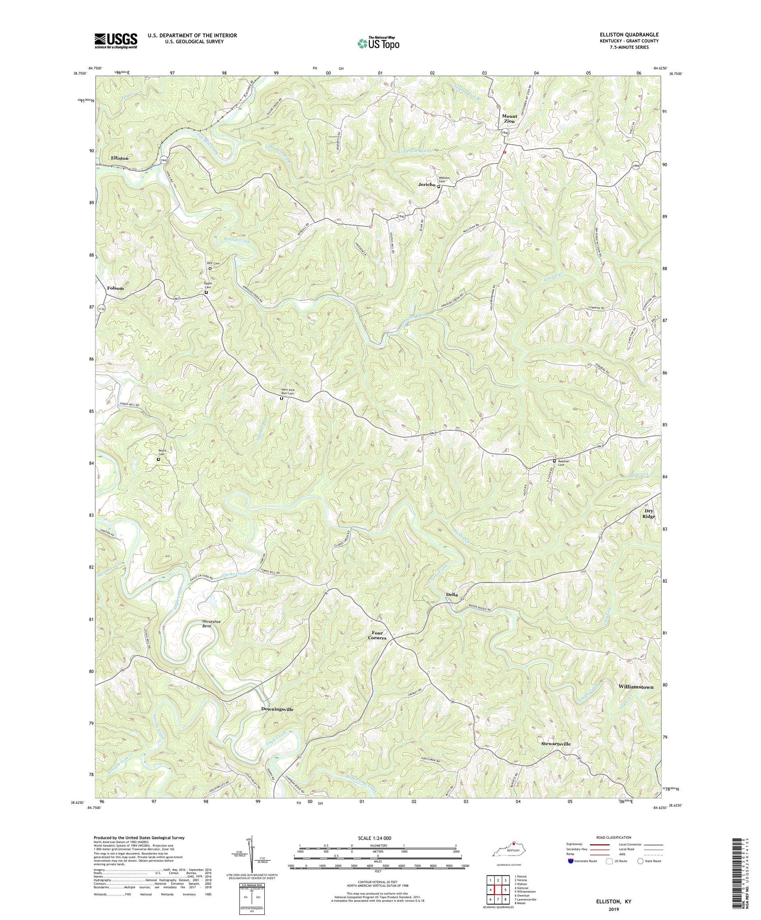 Elliston Kentucky US Topo Map Image