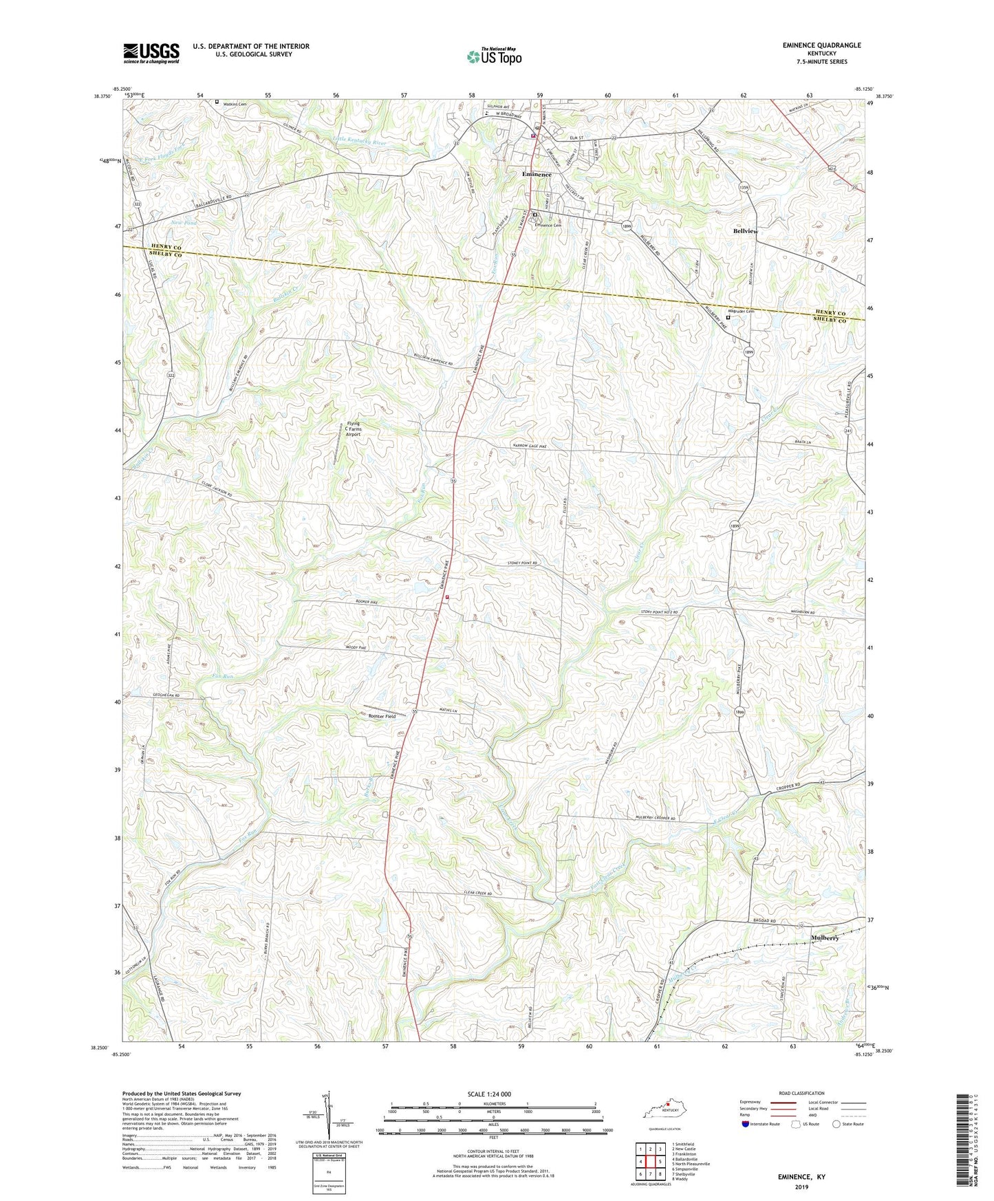 Eminence Kentucky US Topo Map Image