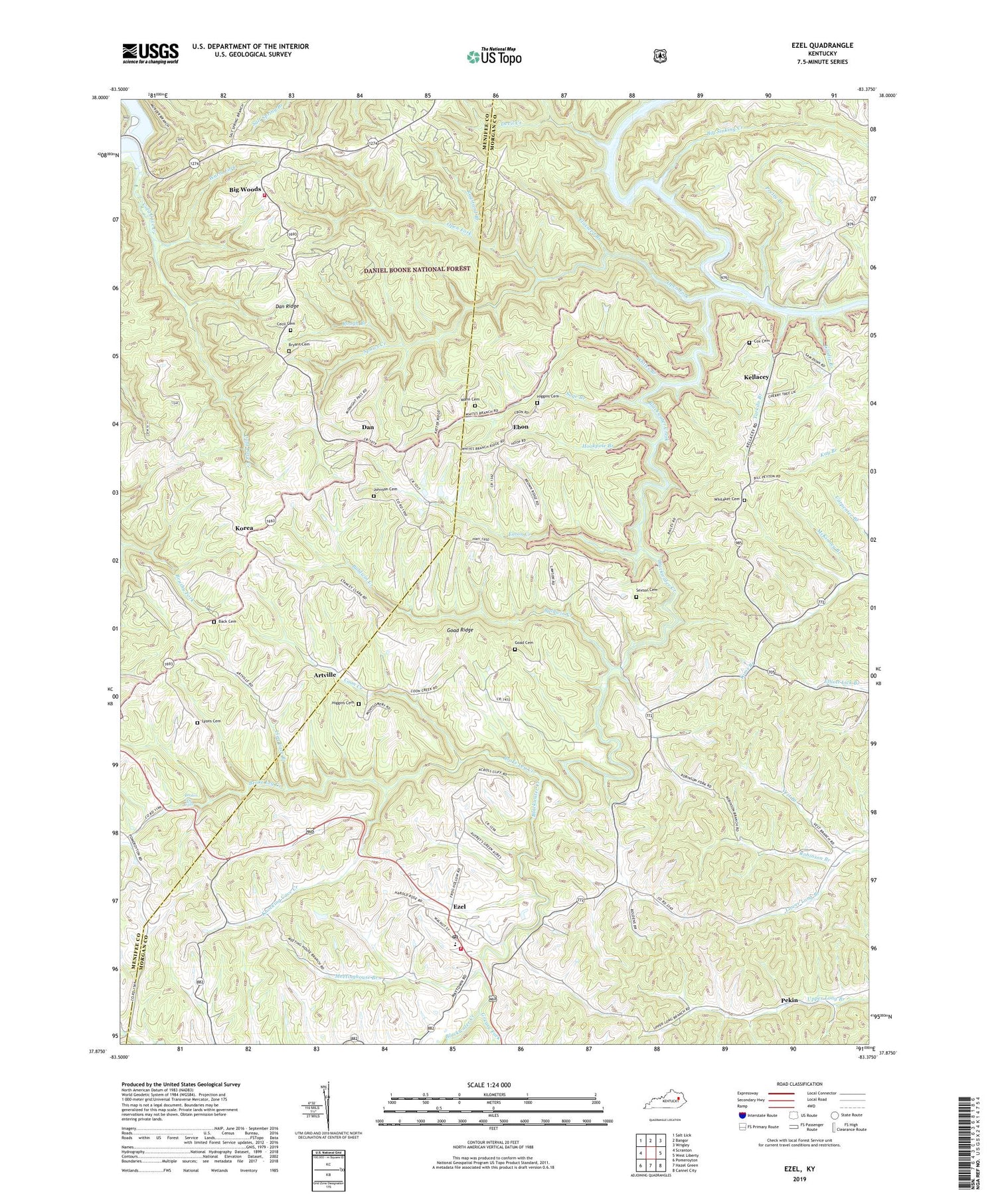 Ezel Kentucky US Topo Map Image
