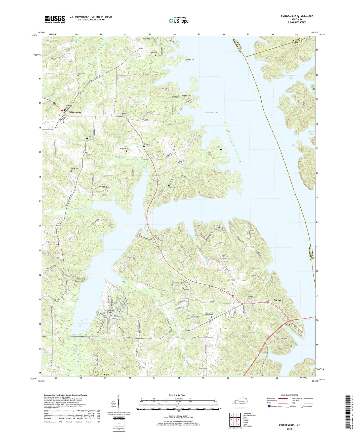 Fairdealing Kentucky US Topo Map Image